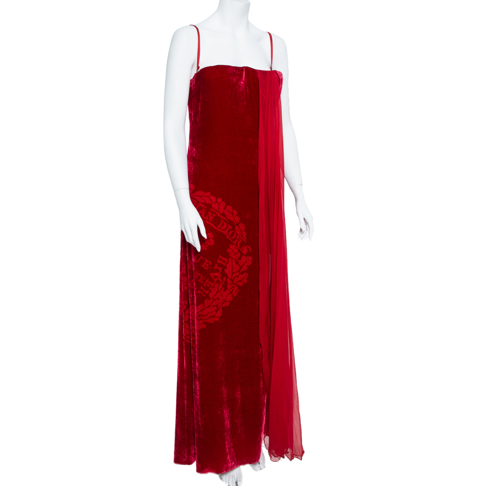 

Christian Dior Boutique Red Devoré Velvet Chiffon Draped Gown