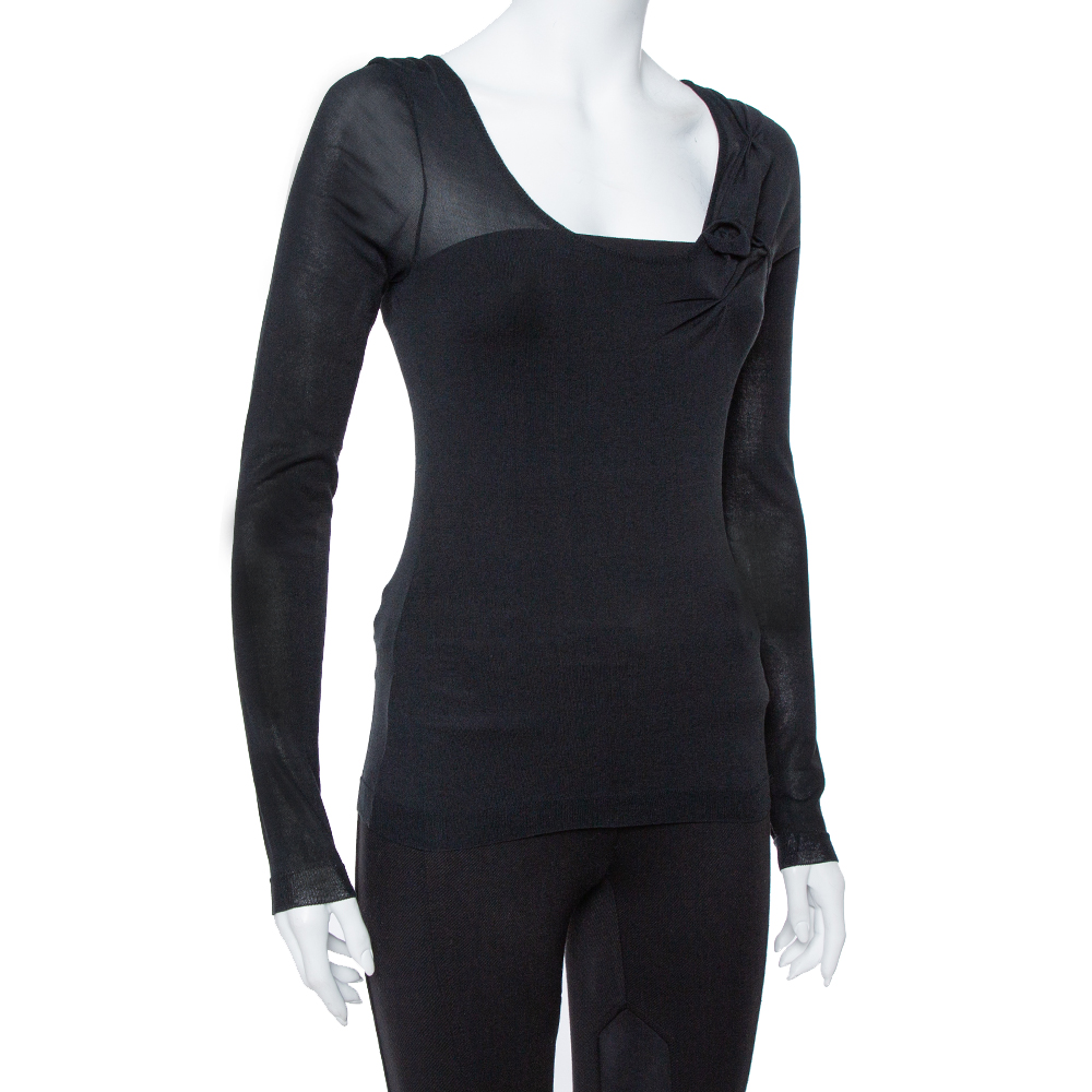

Dior Black Cotton & Silk Floral Detail Long Sleeve Top