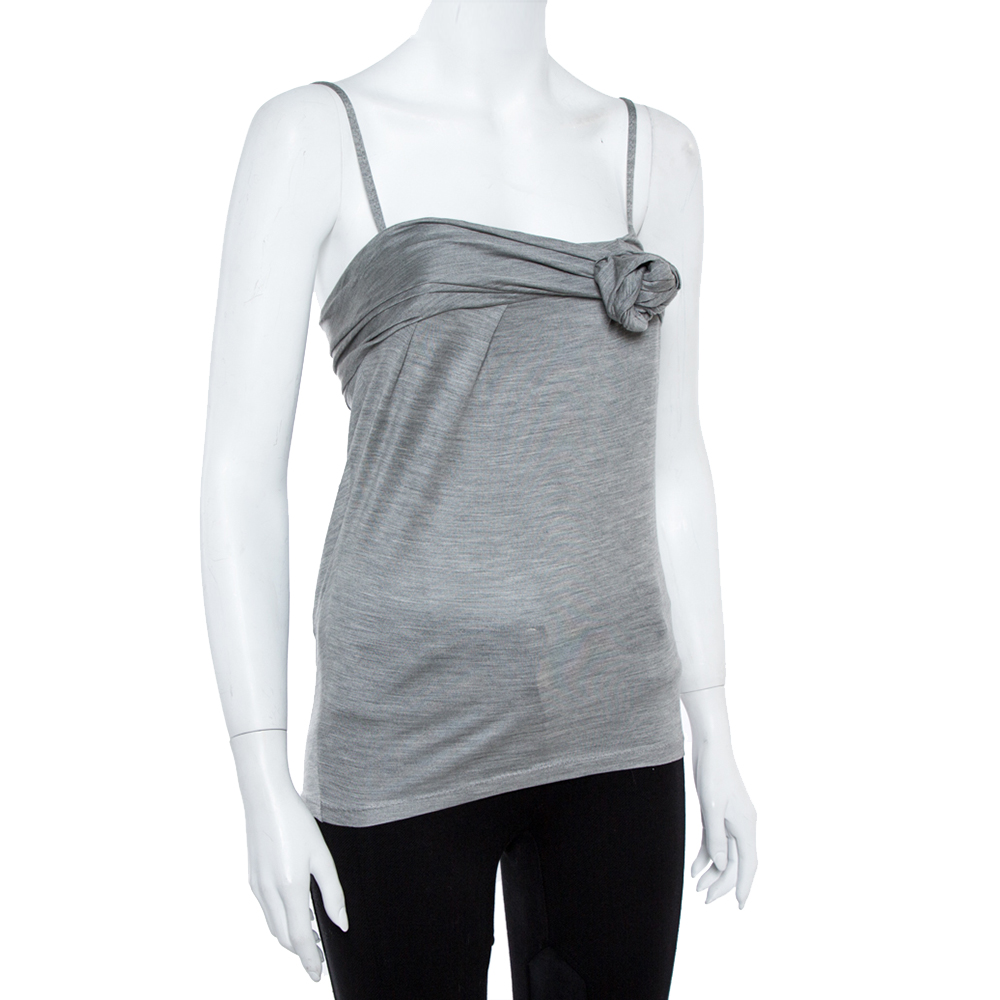 

Dior Grey Silk Knit Floral Applique Detail Sleeveless Top