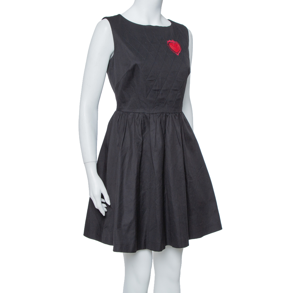

Dior Black Gabardine Heart Embroidered A Line Dress
