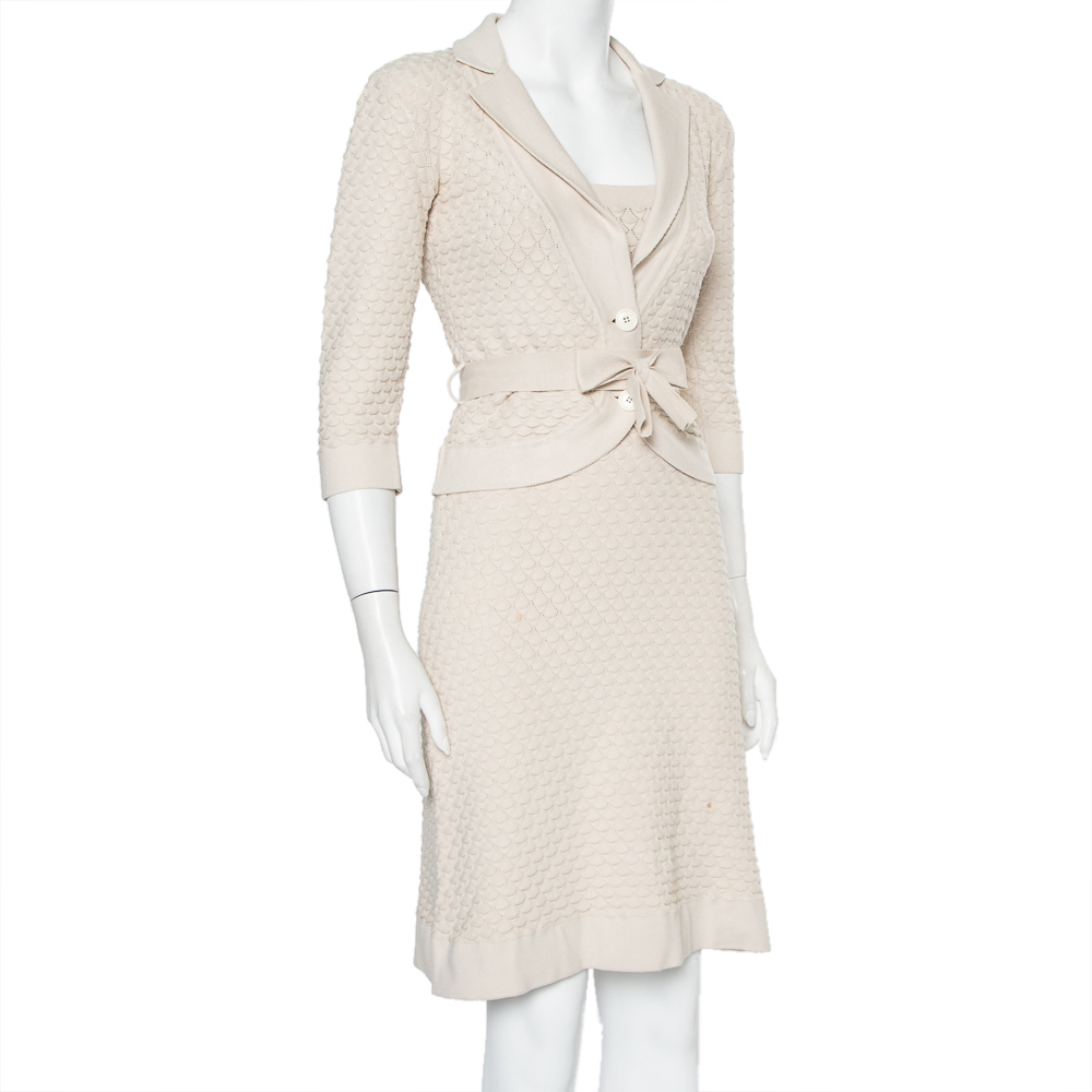

Christian Dior Beige Patterned Knit Sleeveless Midi Dress and Cardigan