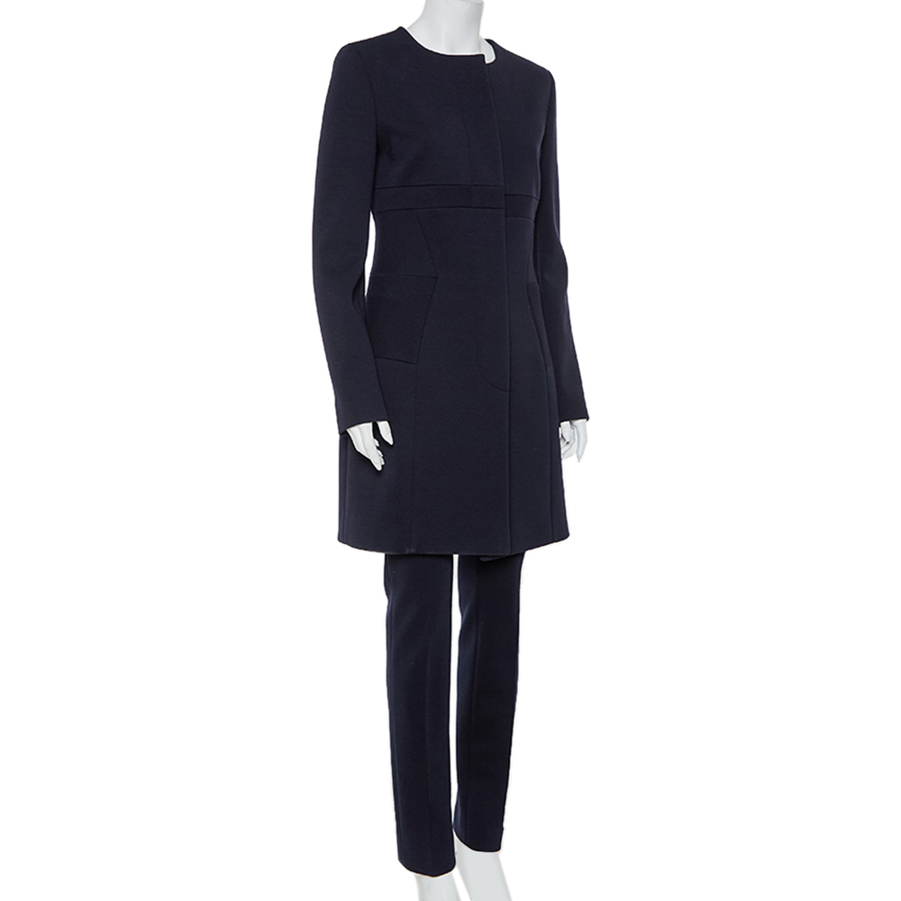 

Christian Dior Navy Blue Wool Paneled Coat & Tapered leg Trousers Set