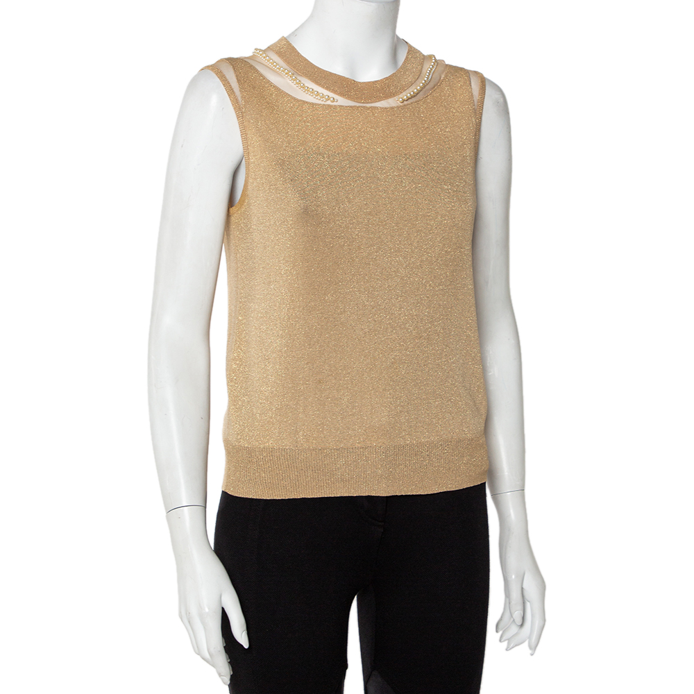 

Christian Dior Gold Lurex Knit Bead Embellished Sleeveless Top