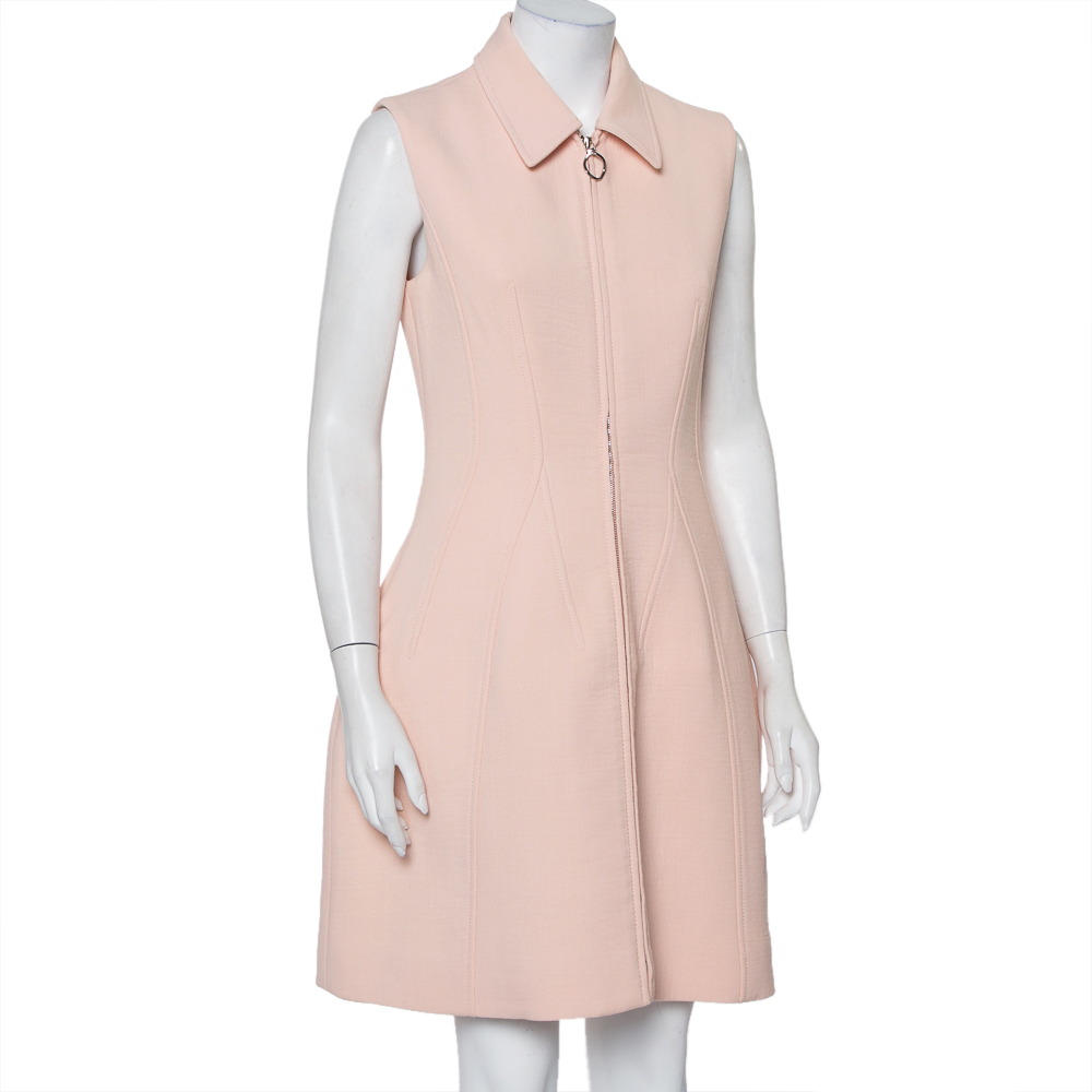 

Christian Dior Pink Textured Wool Zip Front Sleeveless Mini Dress