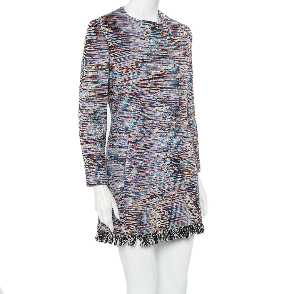 

Christian Dior Multicolor Textured Cotton Frayed Hem Dress Coat