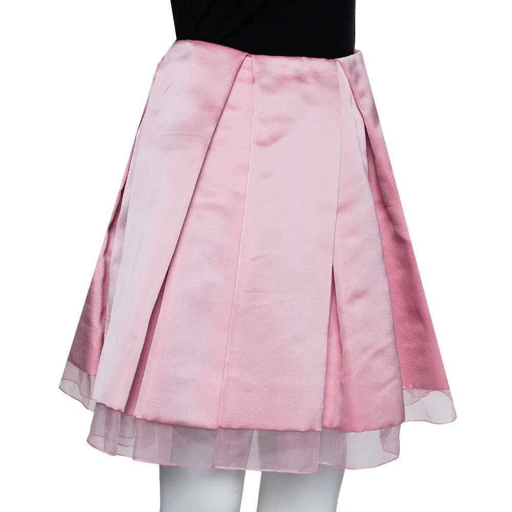 

Christian Dior Pink Sateen Silk Trim Box Pleated Mini Skirt