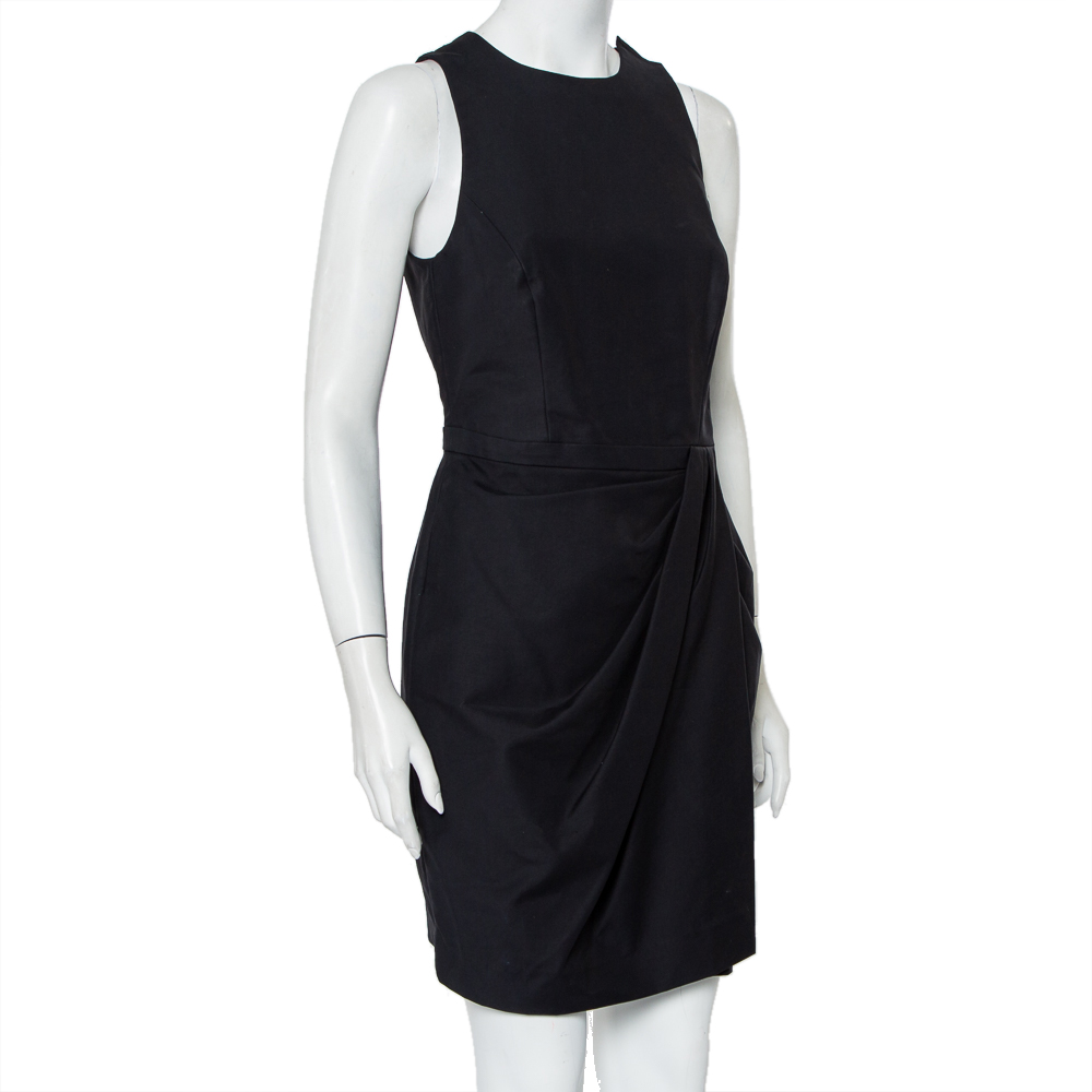 

Christian Dior Black Cotton Draped Sleeveless Faux Wrap Mini Dress