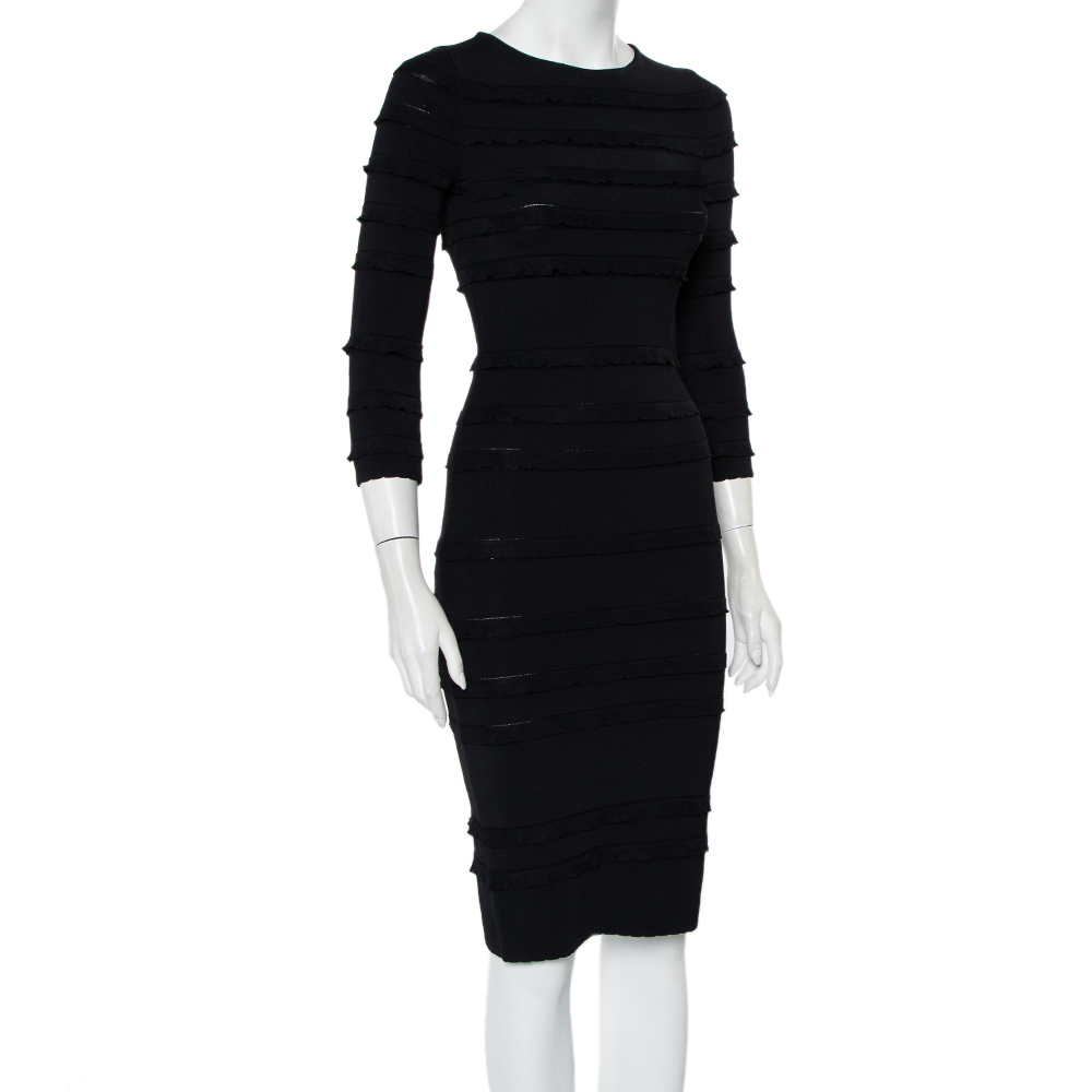 

Christian Dior Black Knit Ruffle Detail Sheath Dress