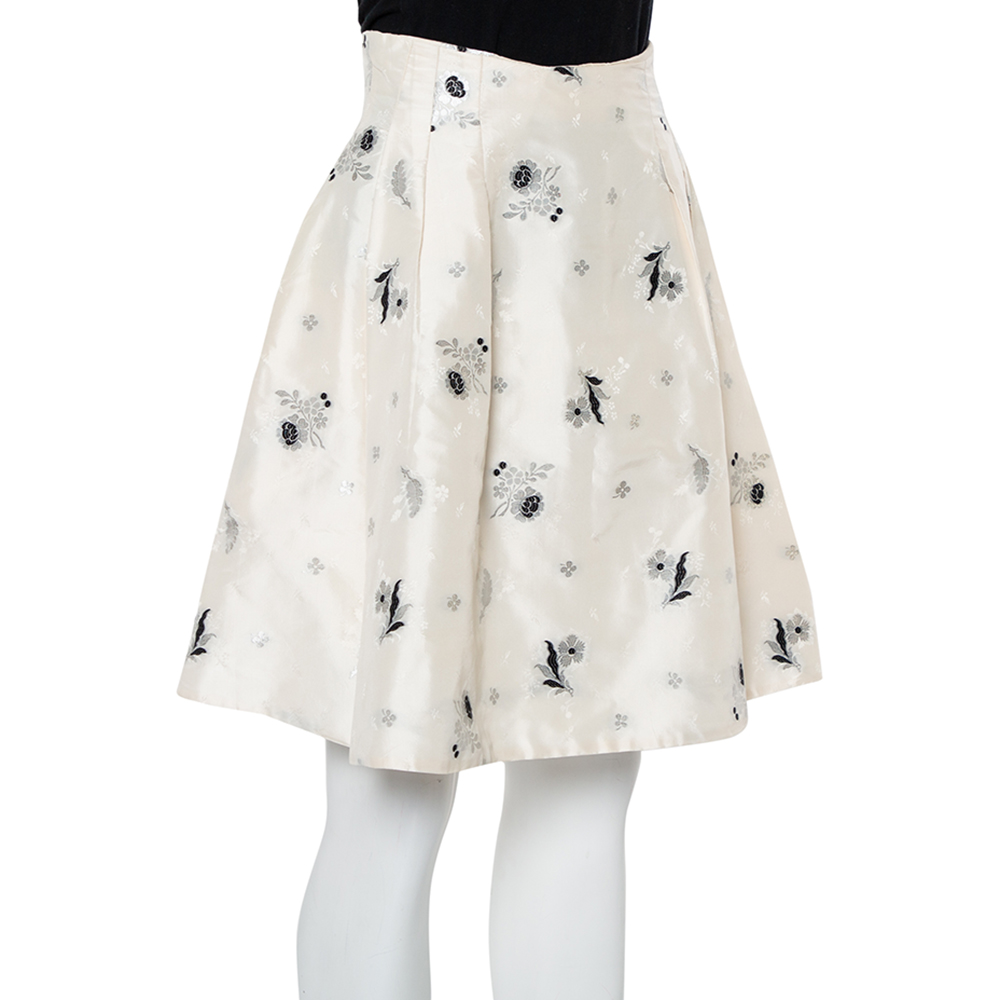 

Christian Dior Cream Lurex Embroidered Silk Pleated Skirt