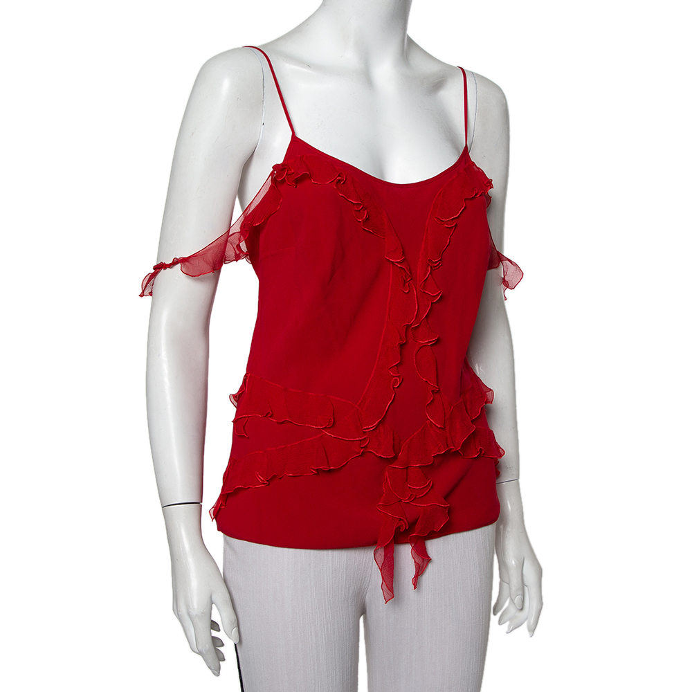 

Christian Dior Vintage Red Silk Ruffle Detail Camisole