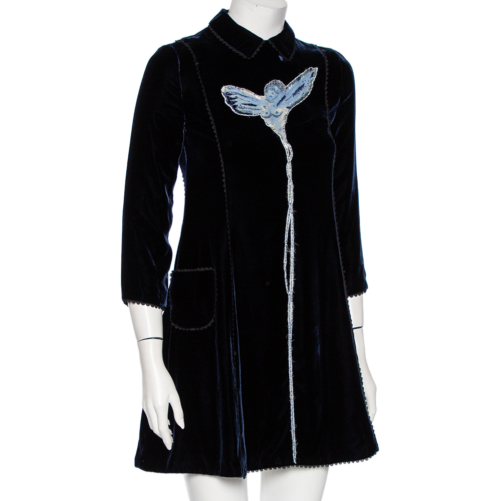 

Christian Dior Midnight Blue Velvet Angel Applique Collared Mini Dress, Navy blue