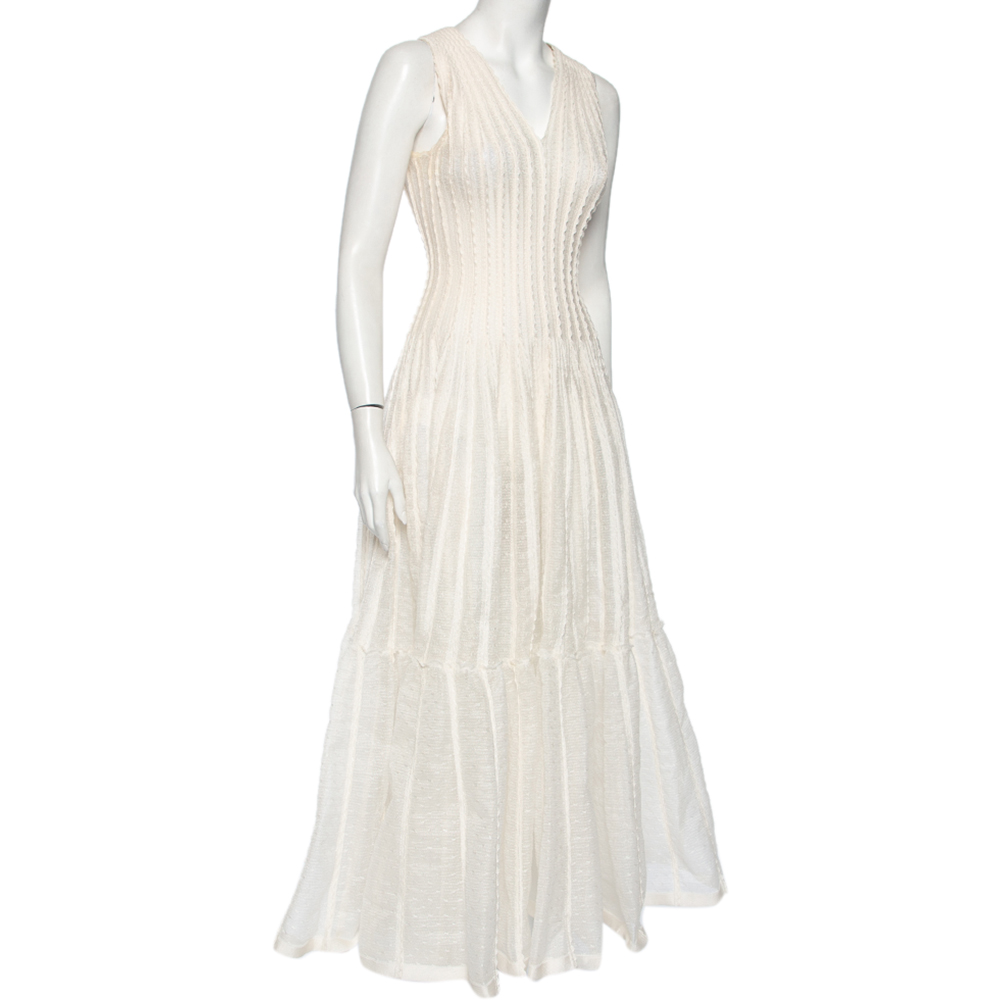 

Dior Ivory Patterned Silk Knit Flared Sleeveless Gown, Cream