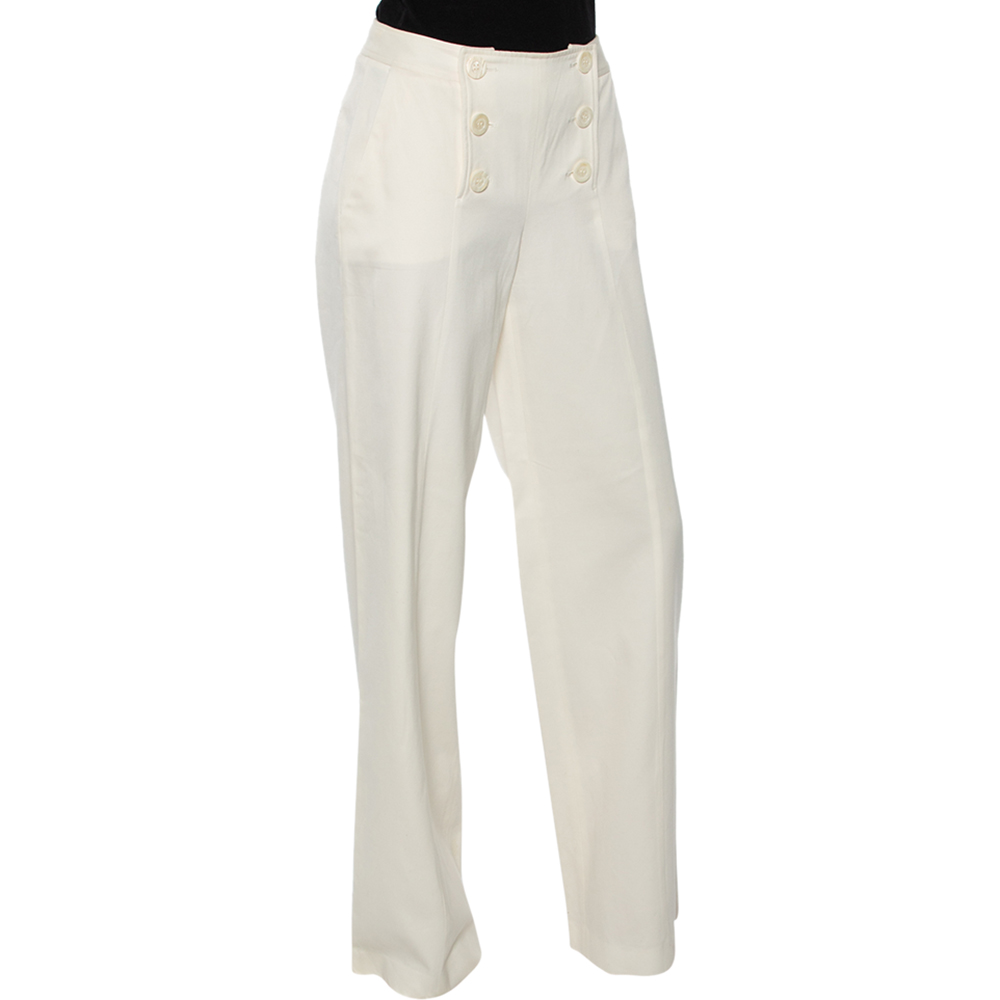 

Dior Off White Cotton Twill Wide Leg Pants