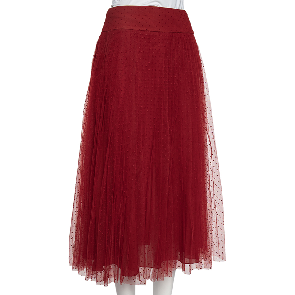 

Christian Dior Red Polka Dot Tulle Pleated Midi Skirt