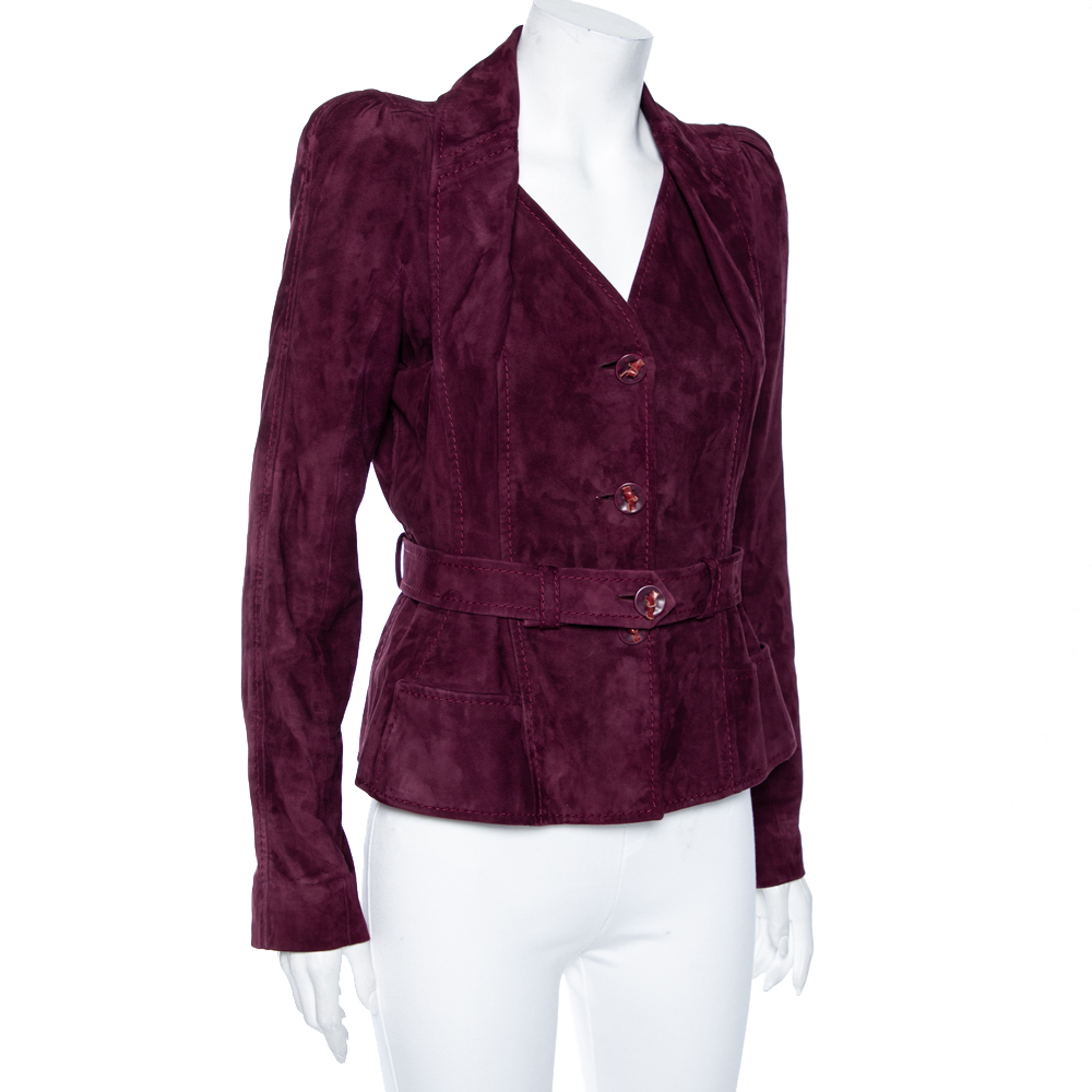 

Dior Burgundy Suede Belted Button Front Jacket