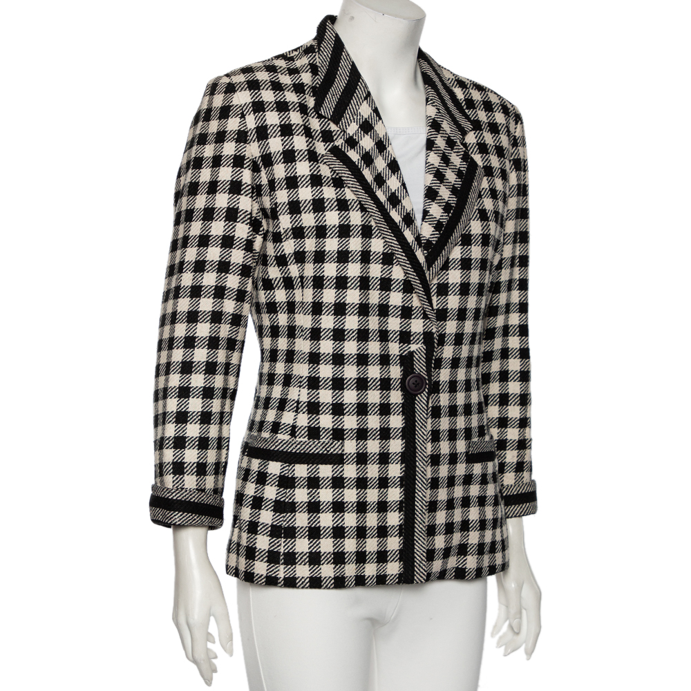 

Dior Vintage Monochrome Checkered Silk Knit Single Breasted Blazer, Black