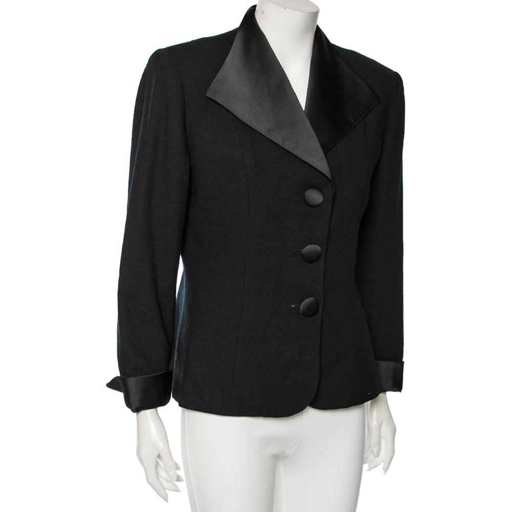 

Dior Vintage Black Wool And Satin Trimmed Button Front Blazer