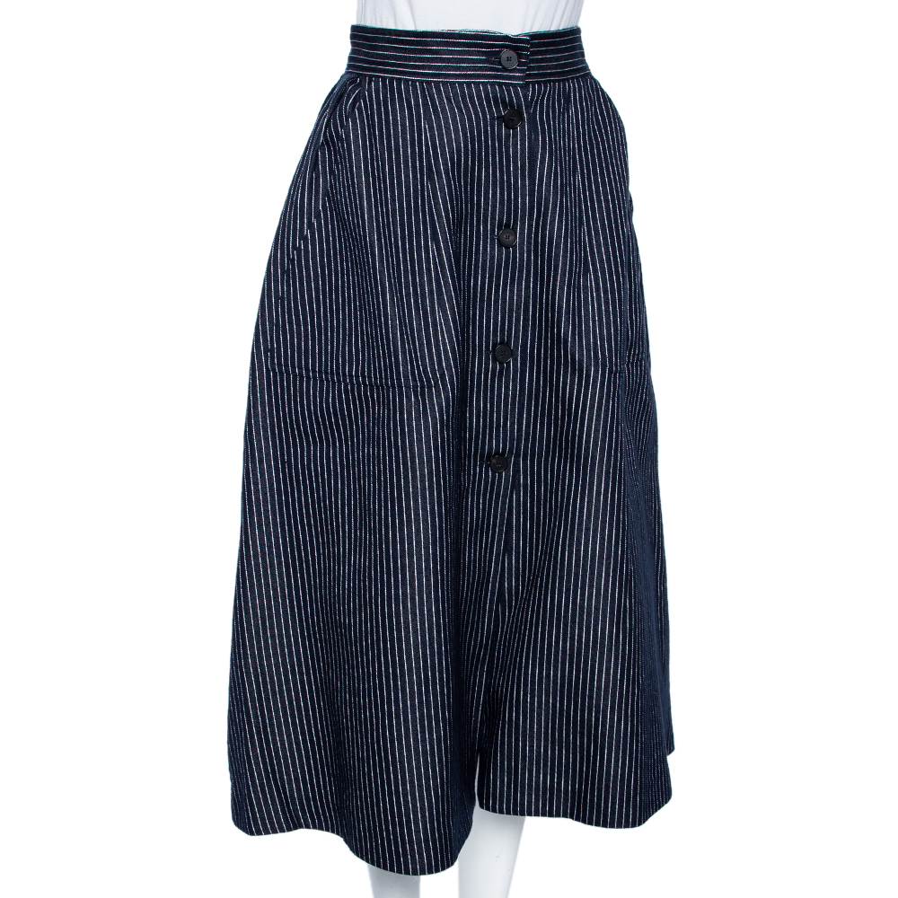 

Dior Blue Striped Cotton Button Front Flared Skirt