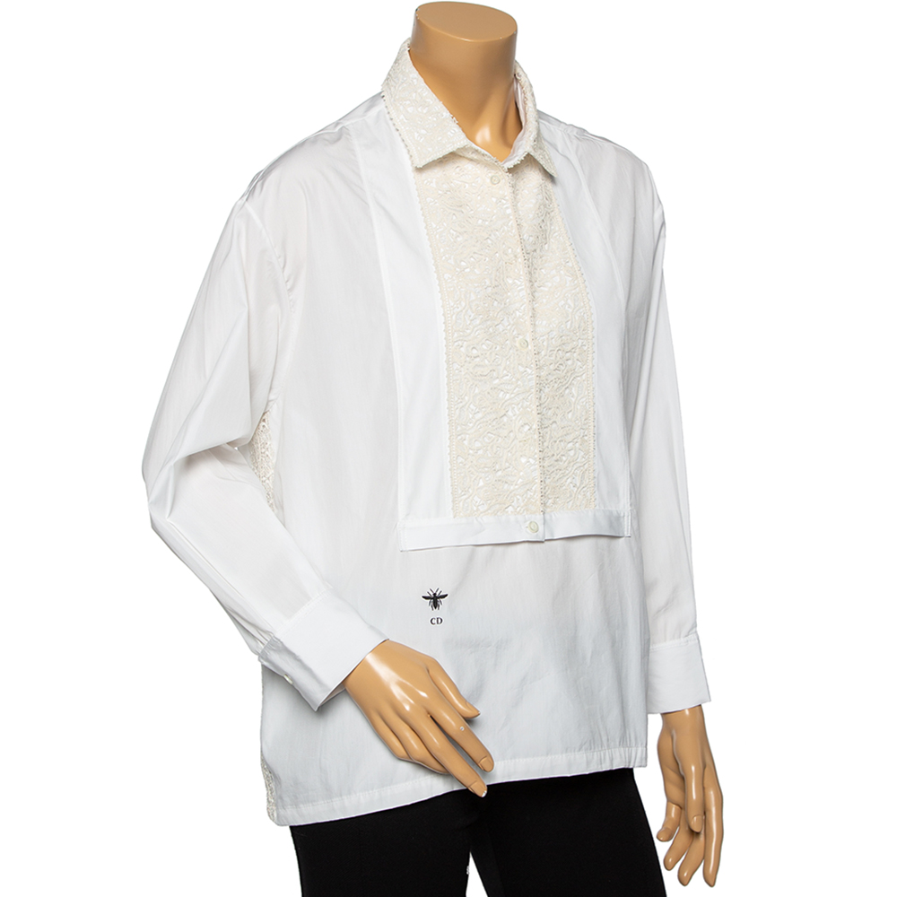 

Dior White Cotton & Lace Trimmed Oversized Blouse
