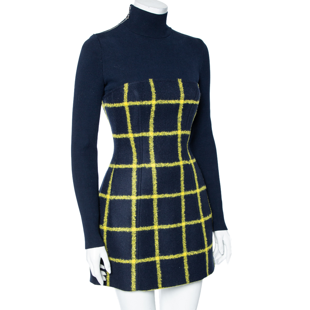 

Dior Navy Blue Grid Checked Wool & Rib Knit Long Sleeve Dress