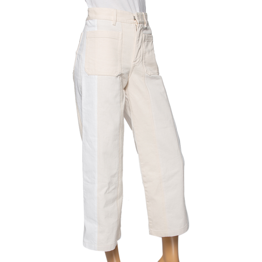 

Dior White & Cream Paneled Denim Wide Legged Jeans