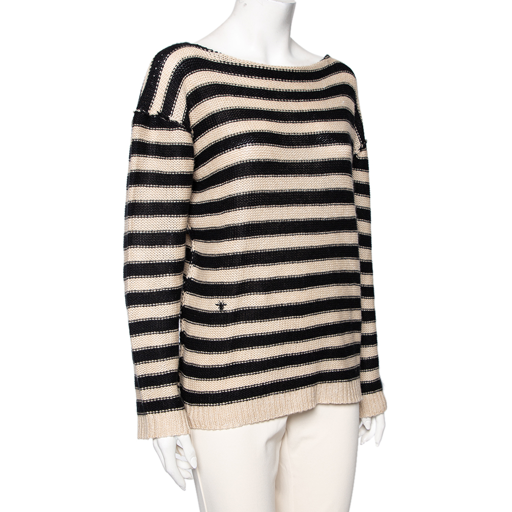 

Dior Beige & Black Striped Cashmere & Linen Knit Sweater