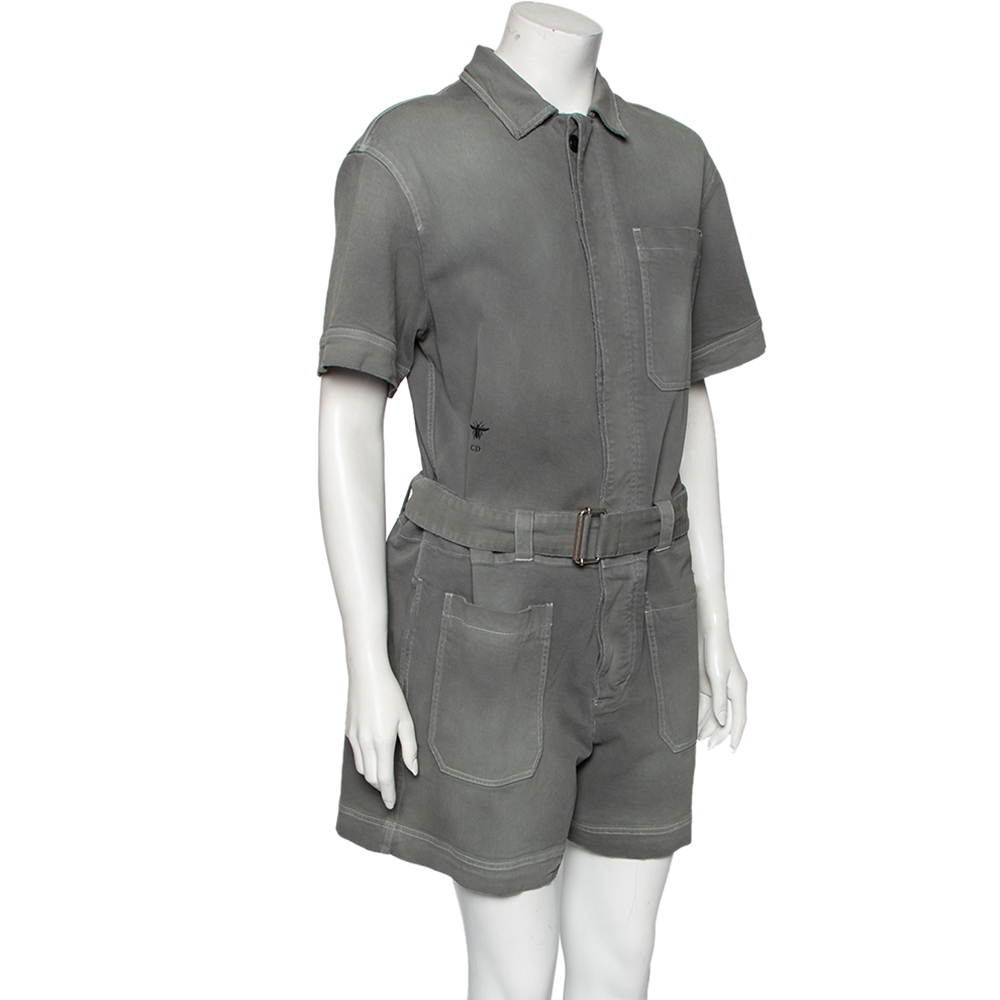 

Dior Grey Denim Button Front Belted Jumpsuit
