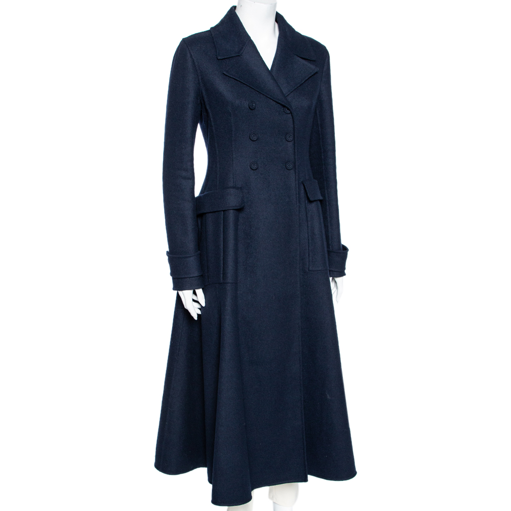 

Dior Navy Blue Wool Double Breasted Flared Coat