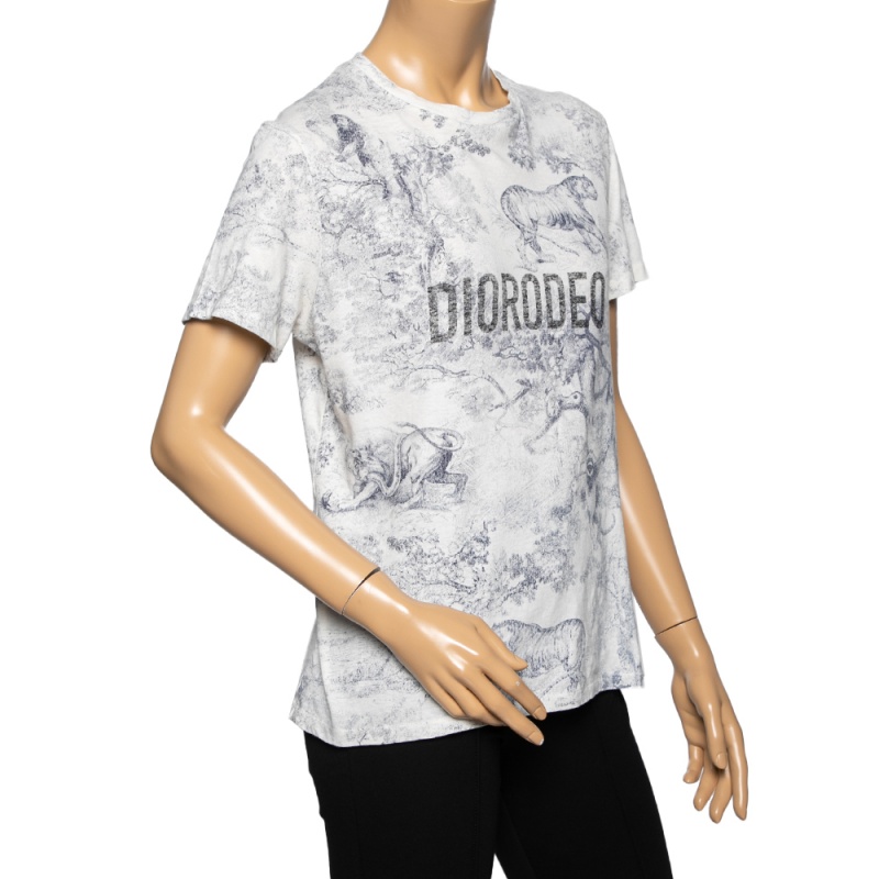 

Dior Off White Diorodeo Jungle Print Cotton Linen T-Shirt
