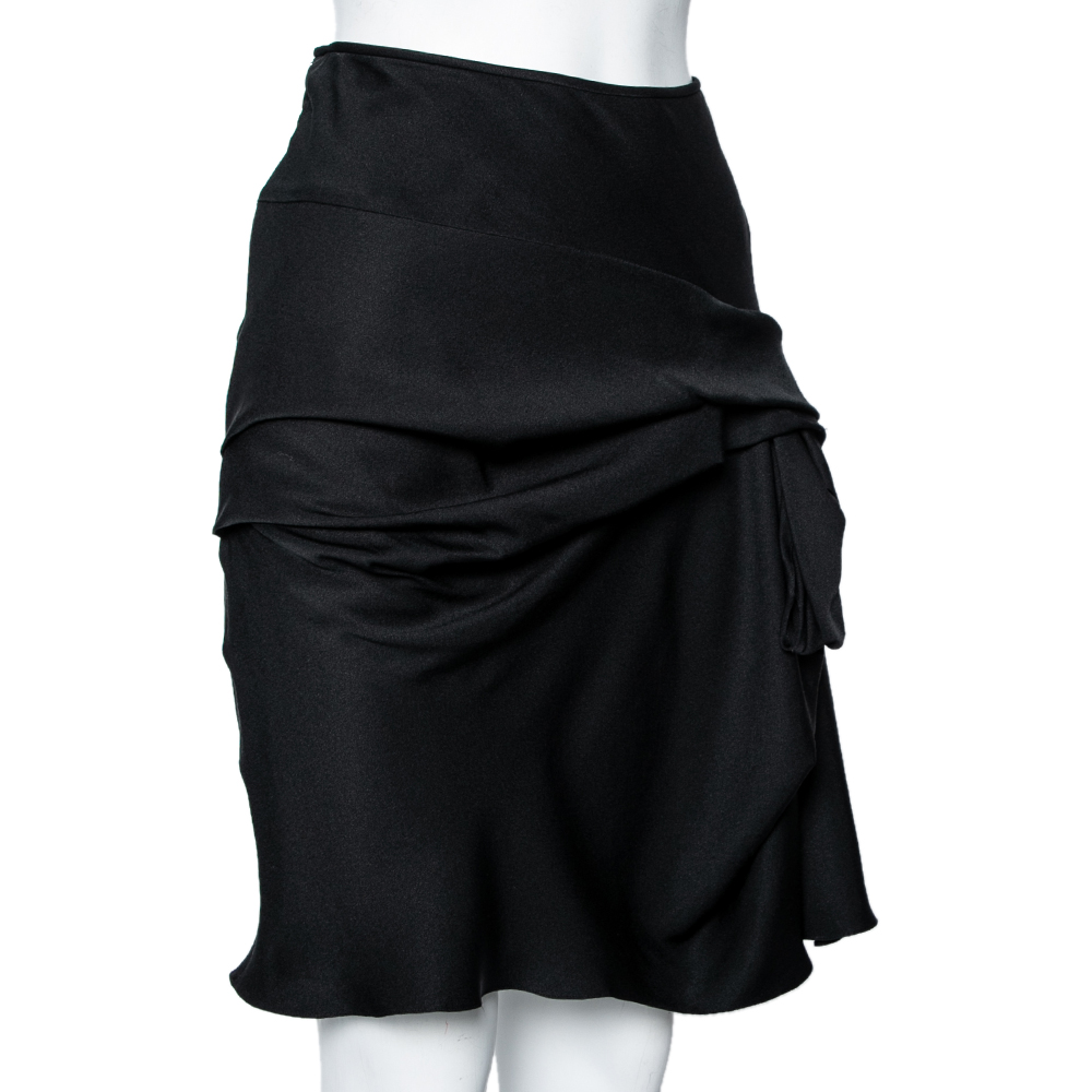 

Dior Vintage Black Silk Draped Skirt