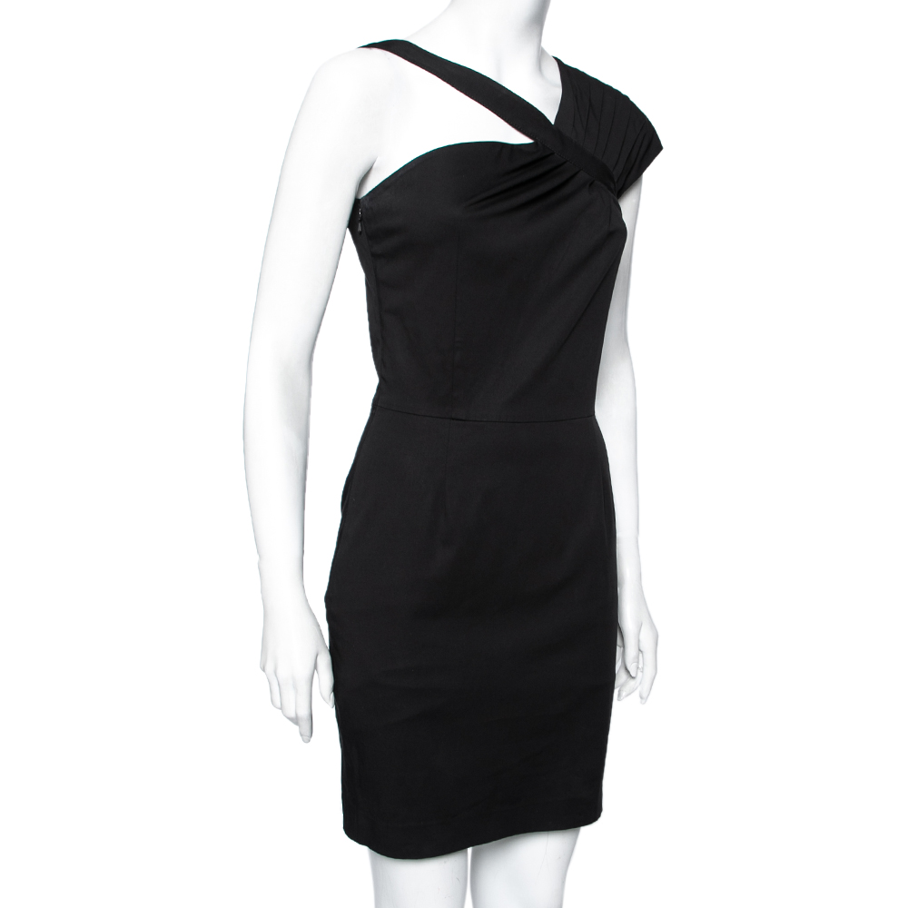 

Dior Black Cotton Pleated Front One Shoulder Mini Dress