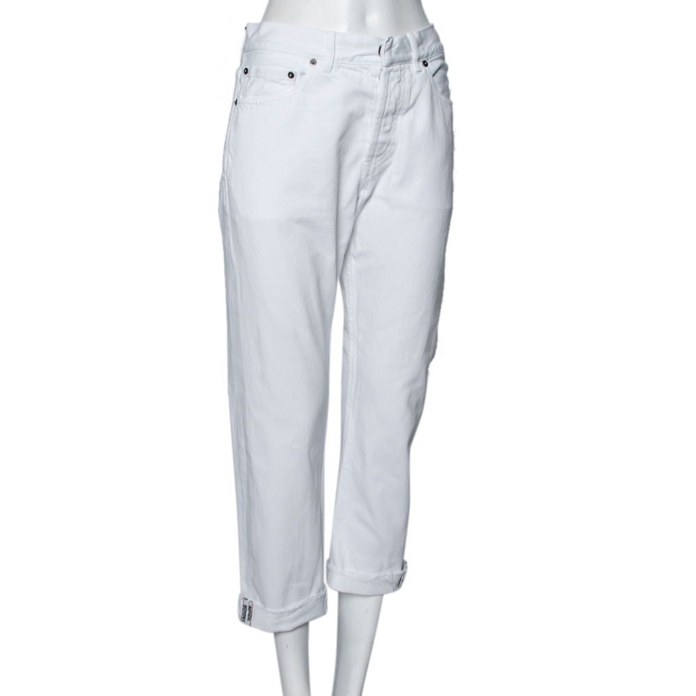 

Dior White Denim Frayed Edge Detail Boyfriend Jeans