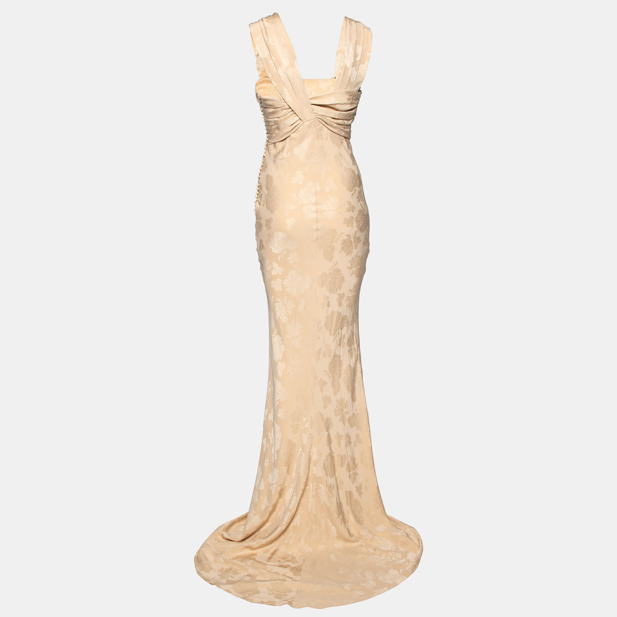 

Dior Beige Floral Jacquard Silk Sleeveless Maxi Dress