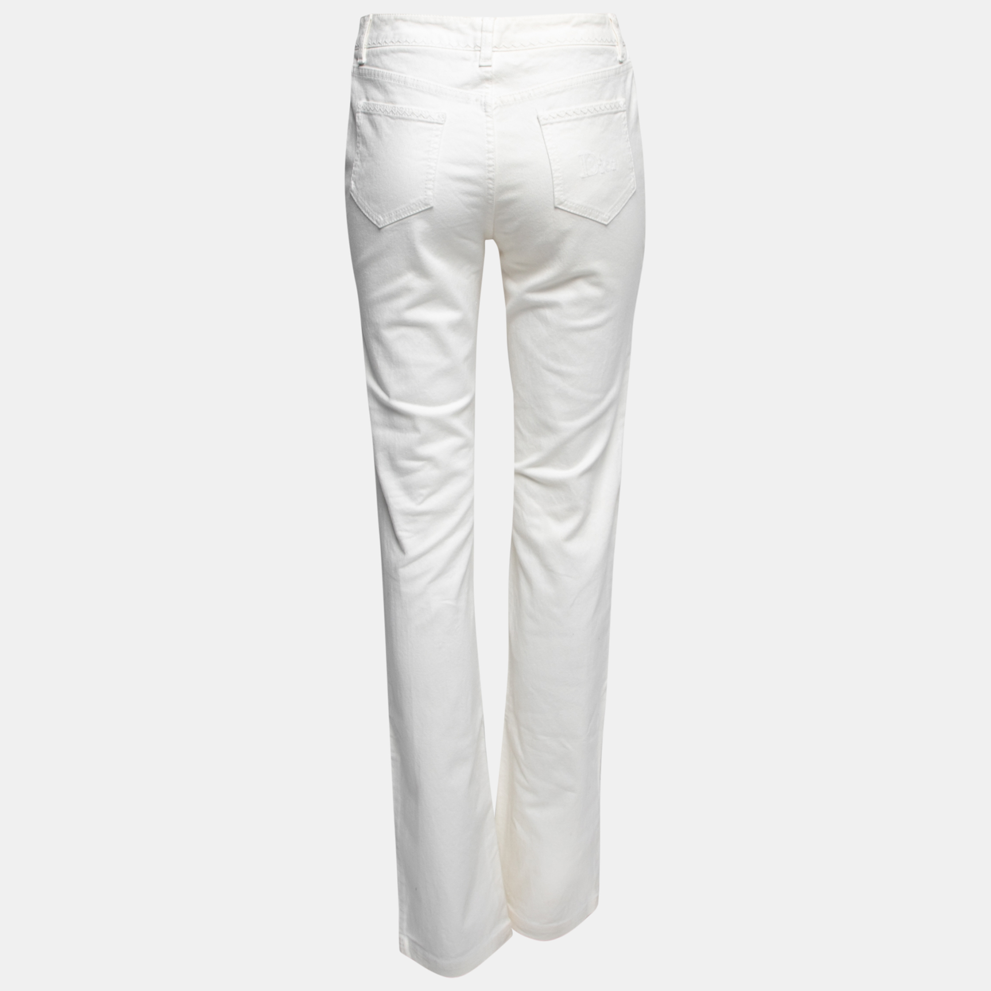 

Dior Ivory Denim Logo Embroidered Straight Leg Jeans, White