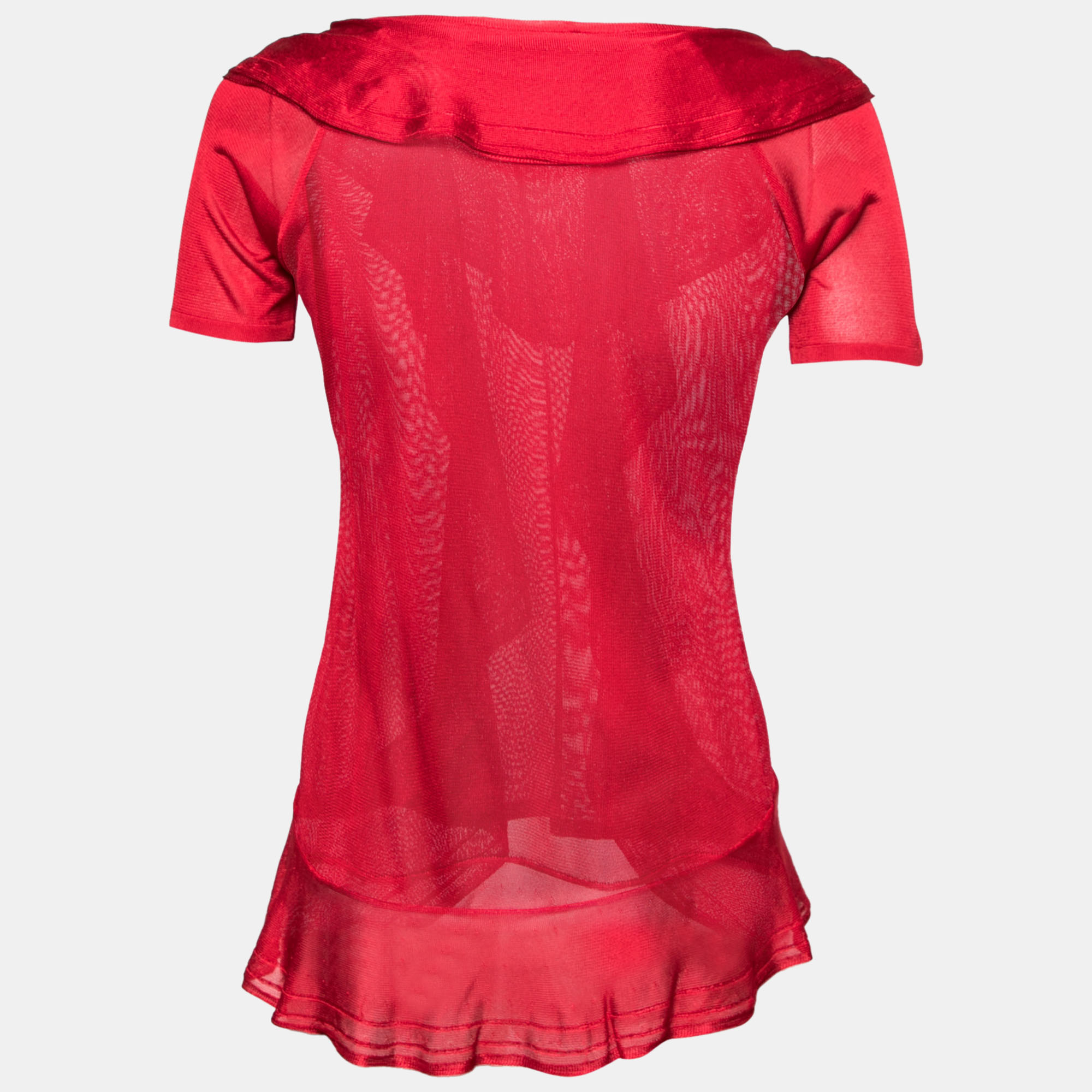 

Dior Red Knit Ruffle Trimmed Short Sleeve Top