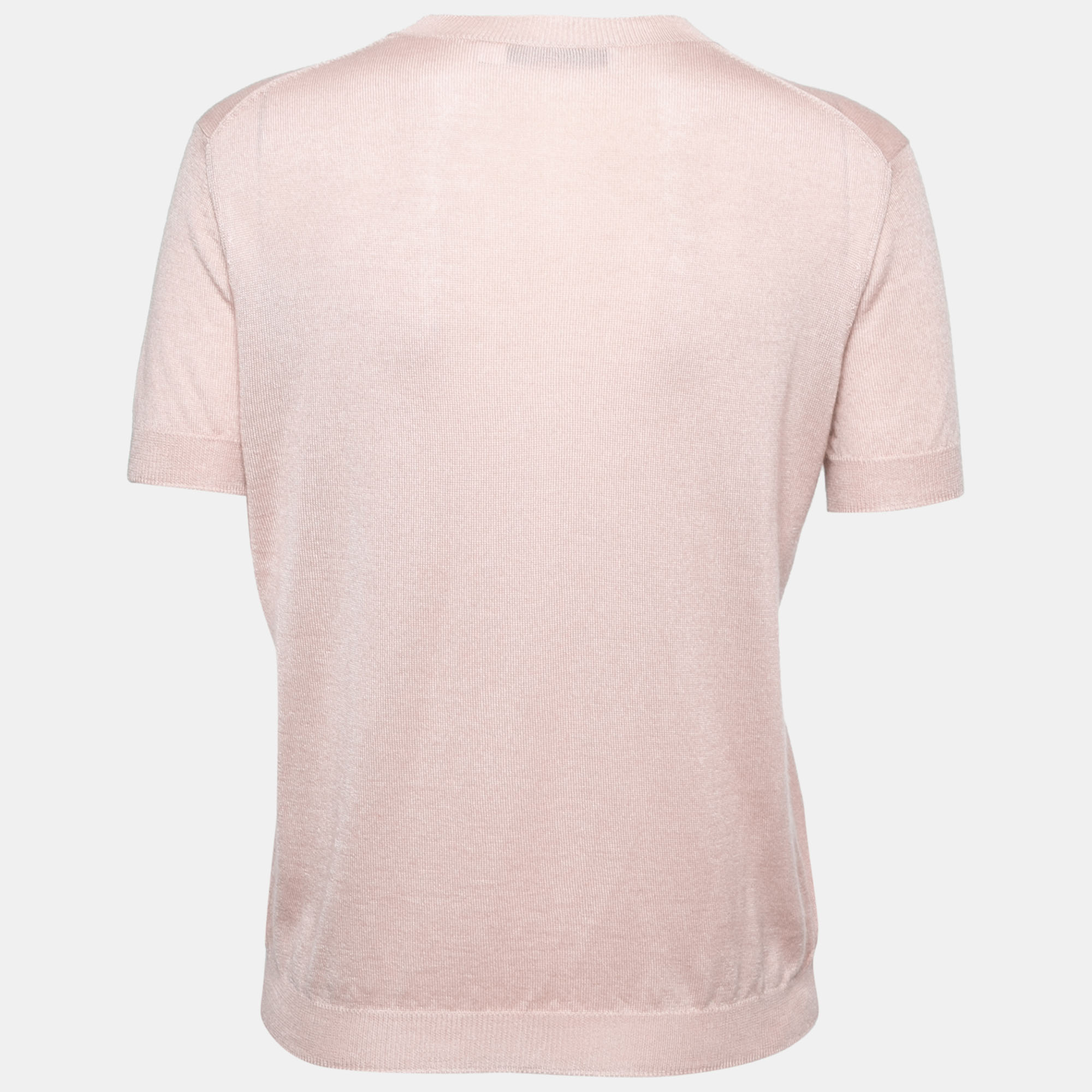 

Dior Nude Pink Cashmere Knit Embroidered Detail Short Sleeve Top