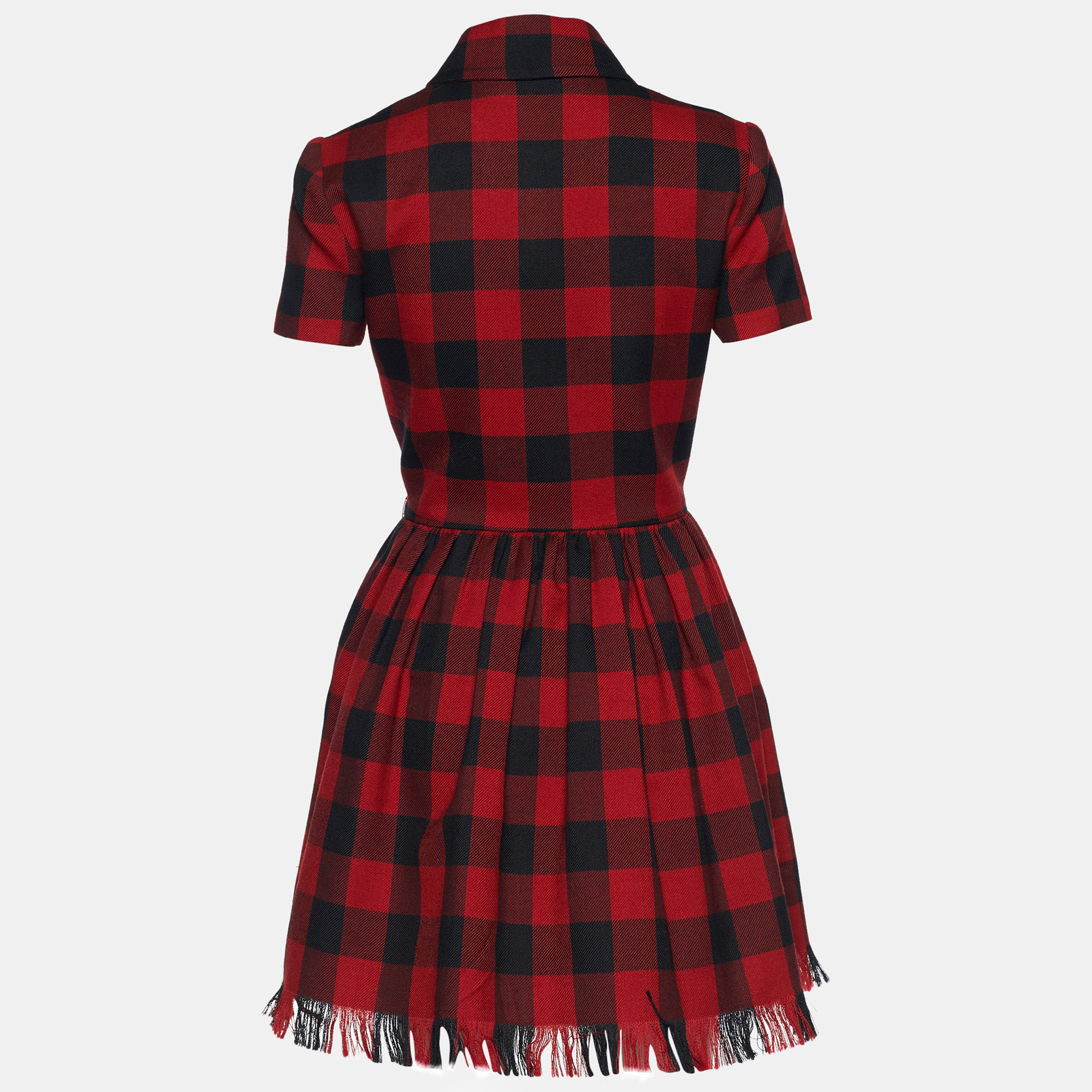 

Dior Red & Black Checked Wool Frayed Hem Dress