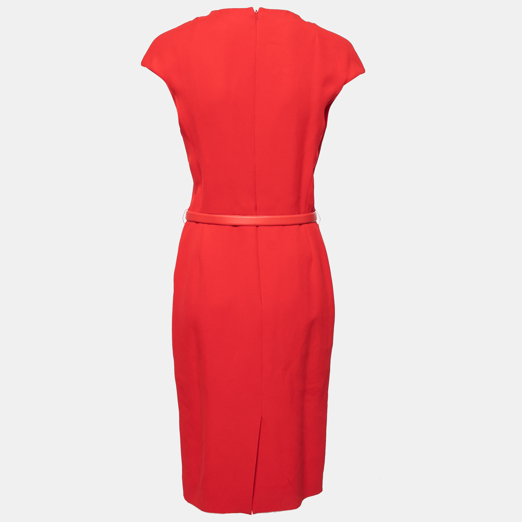

Dior Red Silk Crepe Cap Sleeve Belted Shift Dress