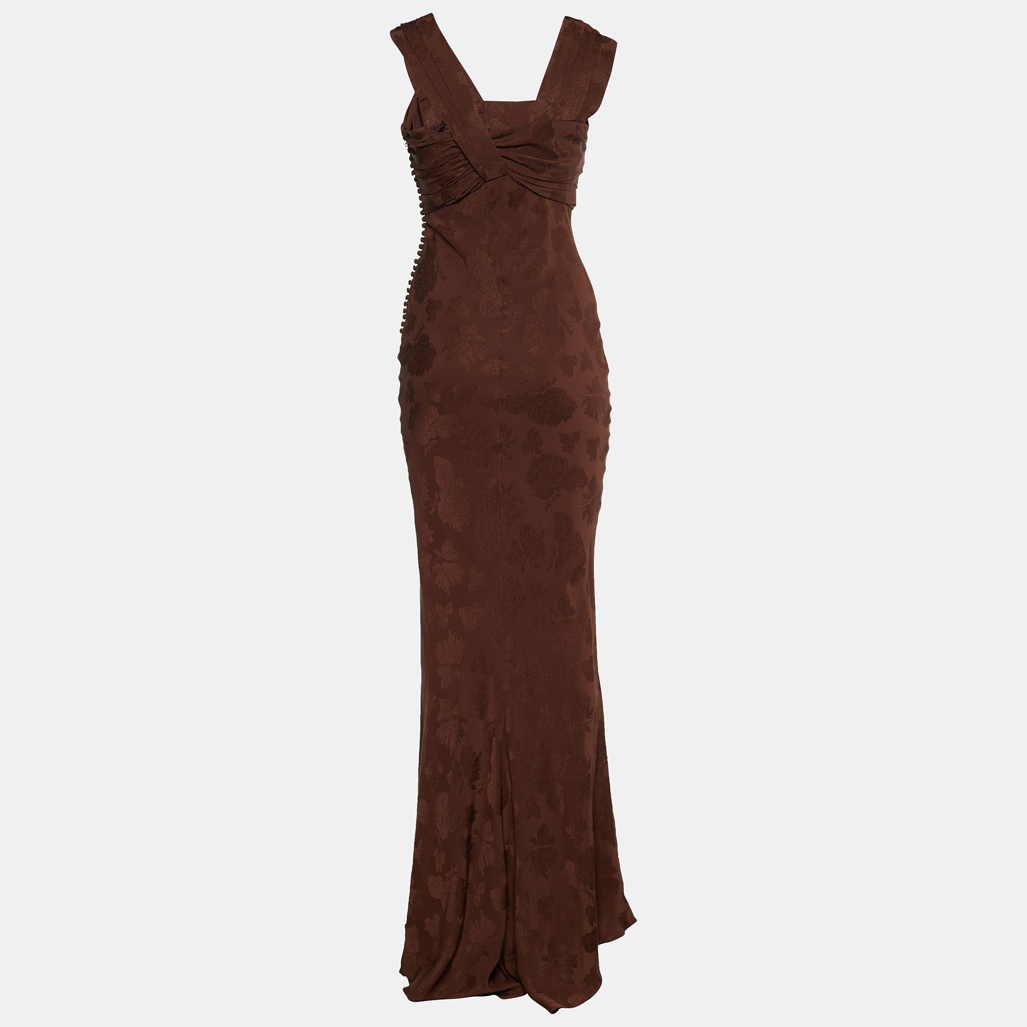 

Dior Brown Floral Print Silk Button Detail Dress