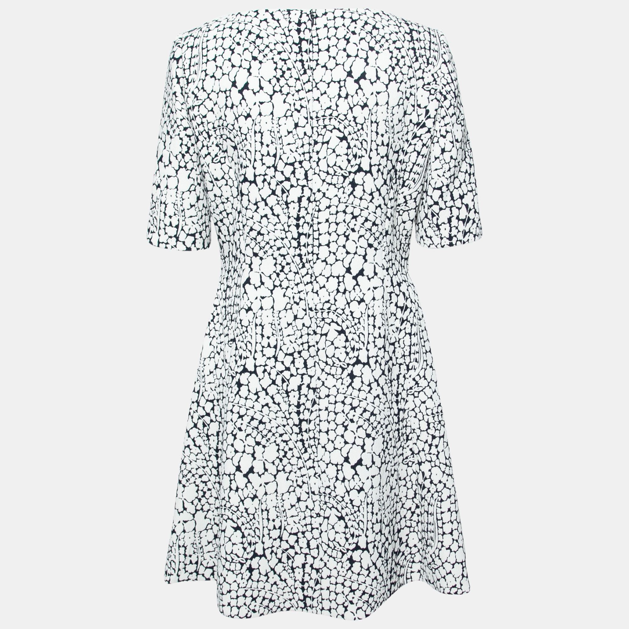 

Dior Monochrome Floral Jacquard Short Sleeve Dress, White