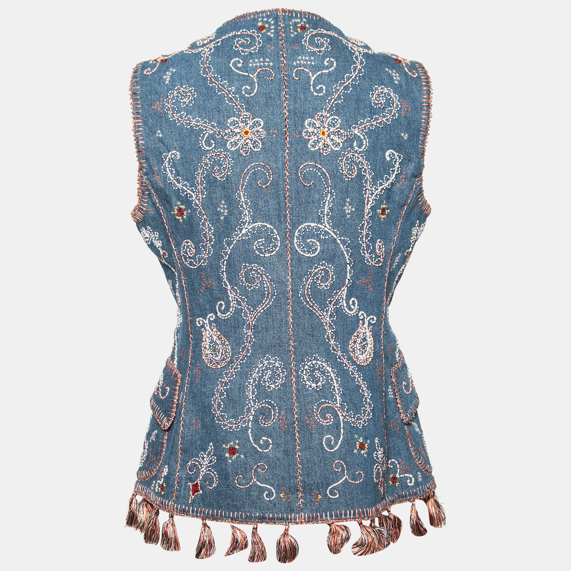 

Dior Blue Hand Embroidered Denim Tassel Trimmed Vest