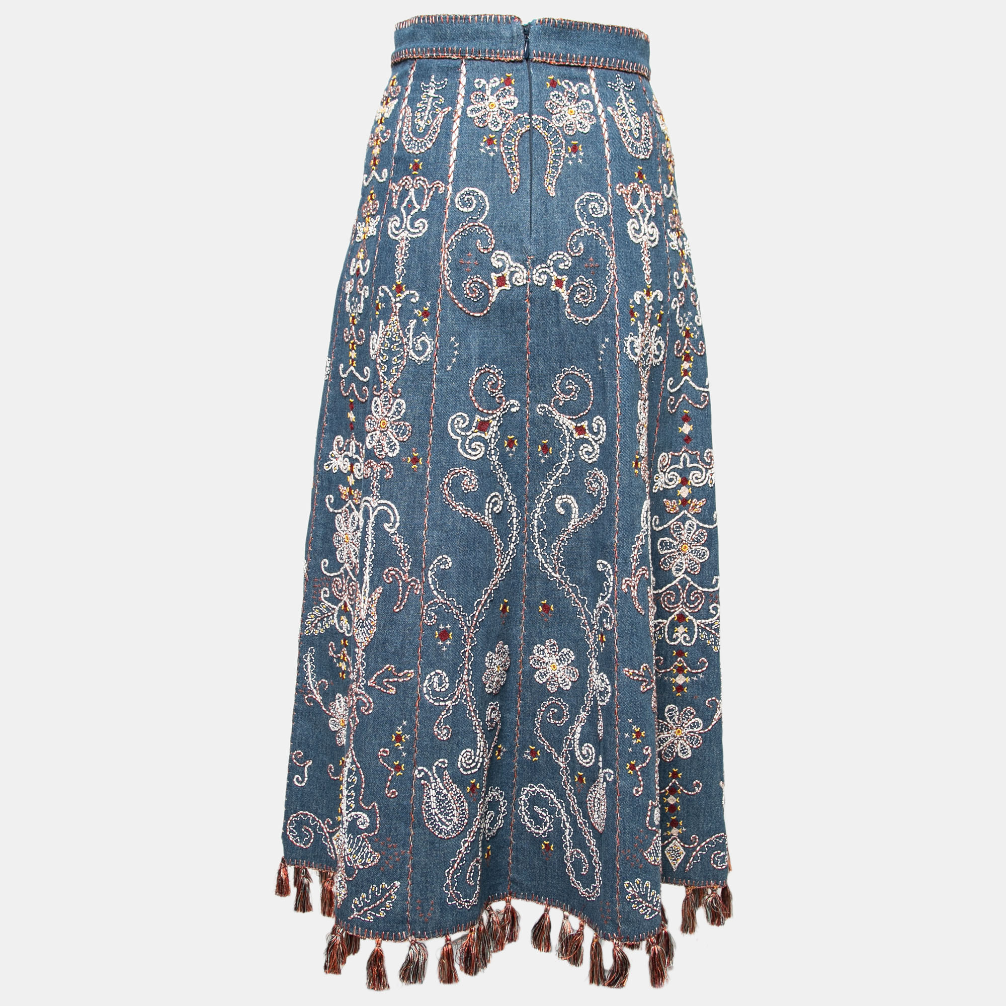 

Dior Blue Hand Embroidered Denim Tassel Trimmed Skirt
