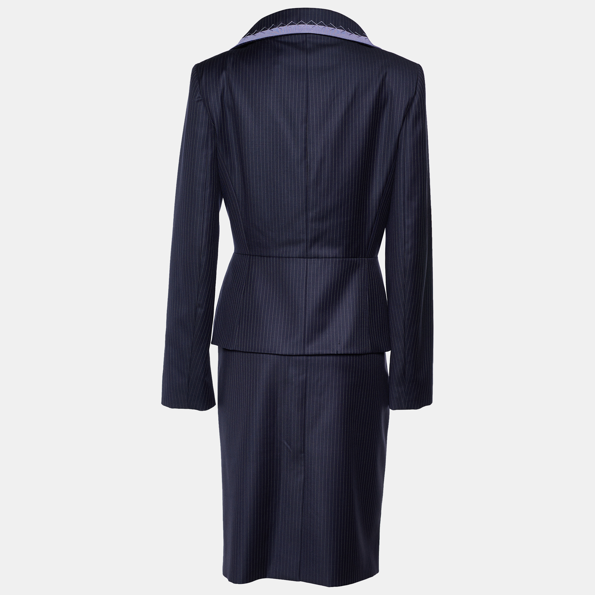

Dior Navy Blue Pinstripe Wool Skirt Suit