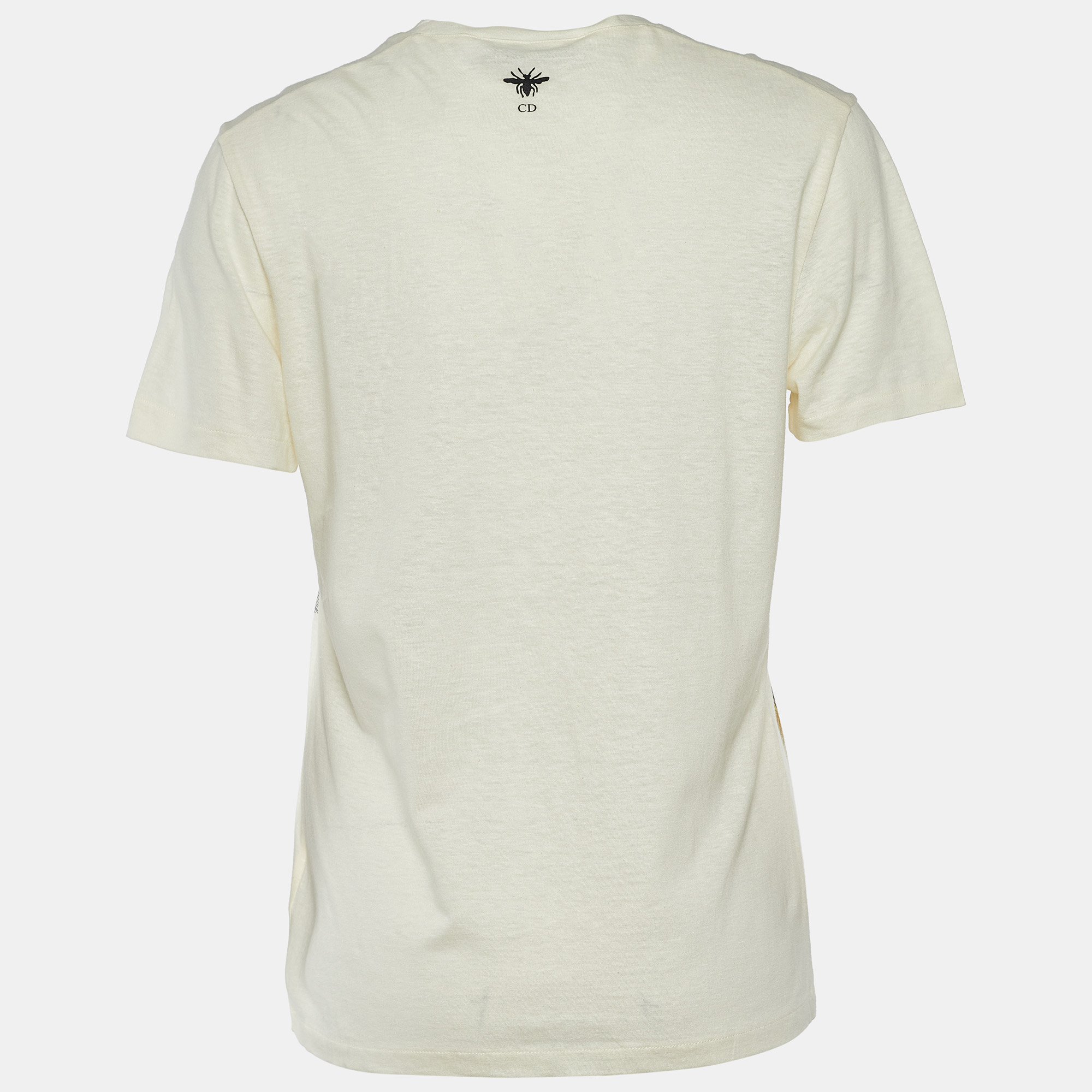 

Dior Cream Heart Print Cotton Linen T-Shirt
