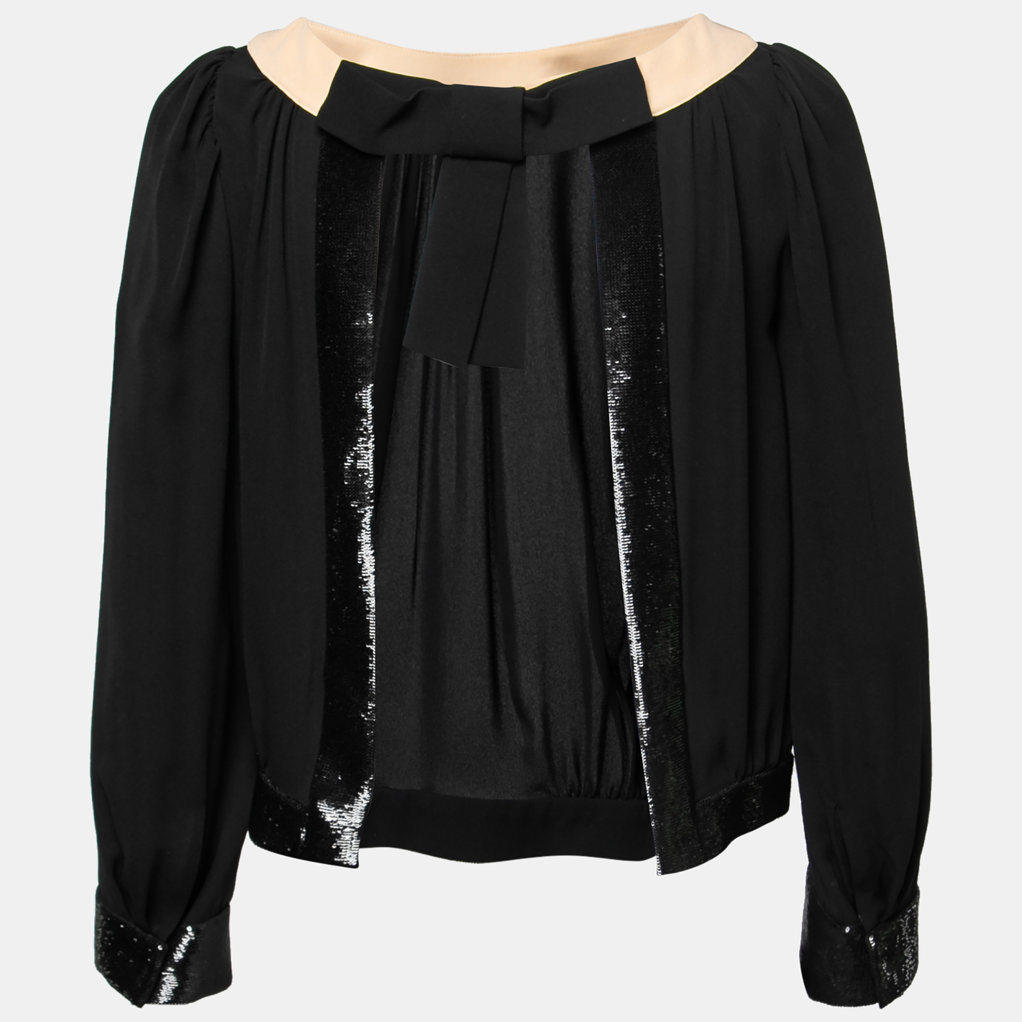 

Dior Black Silk Sequin Embellished Bow Detail Open Back Top