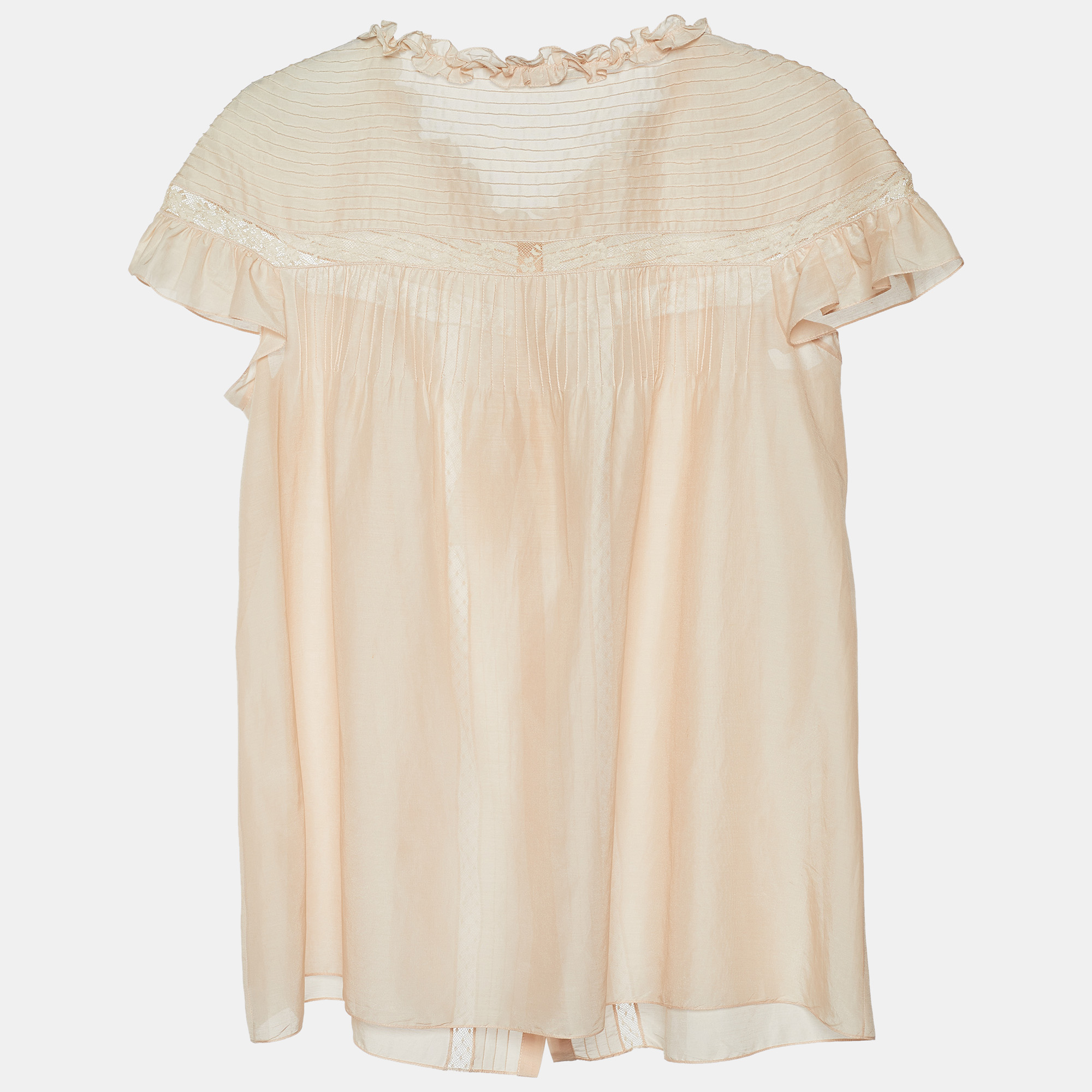 

Dior Pale Pink Silk & Lace Ruffled Detail Blouse