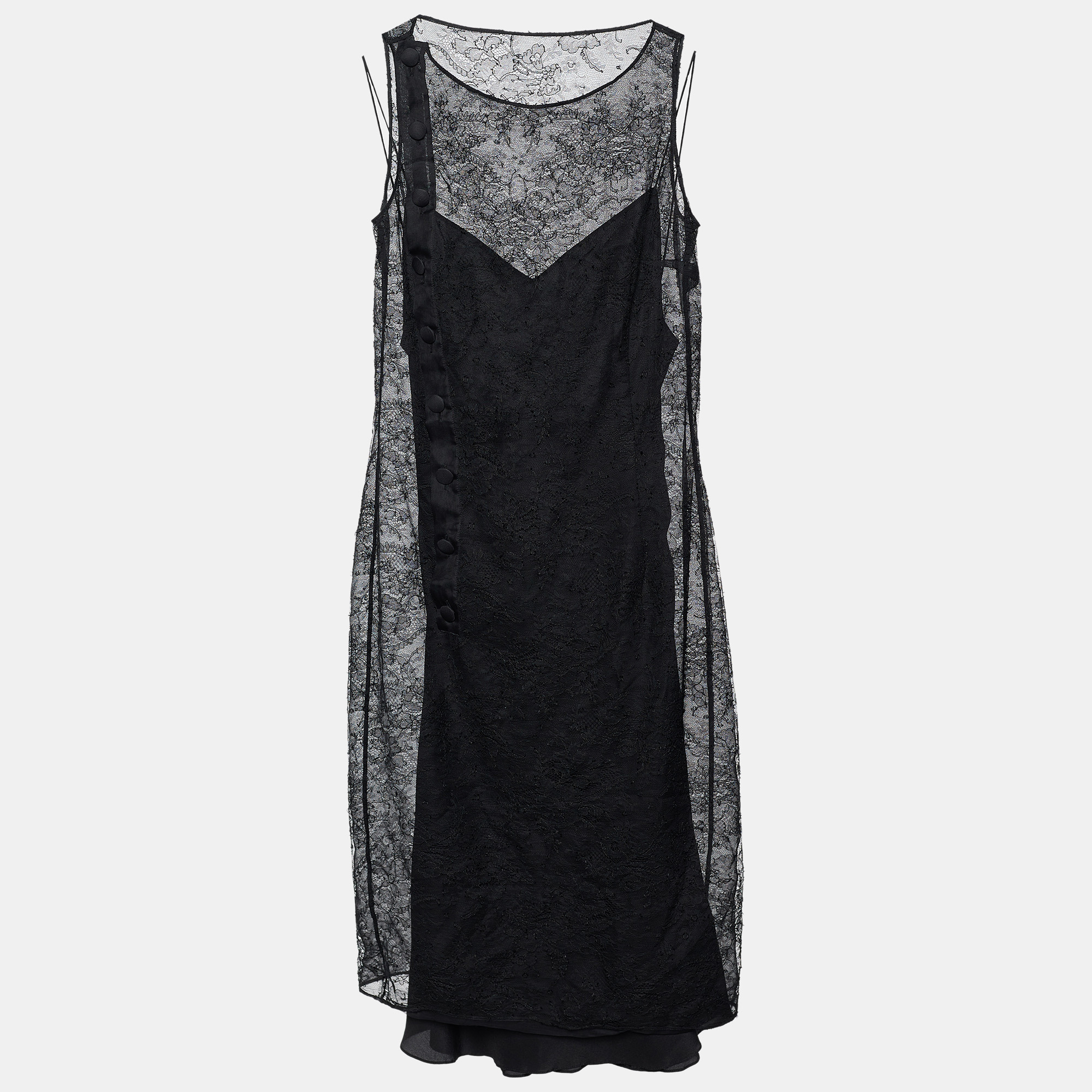 

Dior Black Silk Lace Sleeveless Sheath Dress