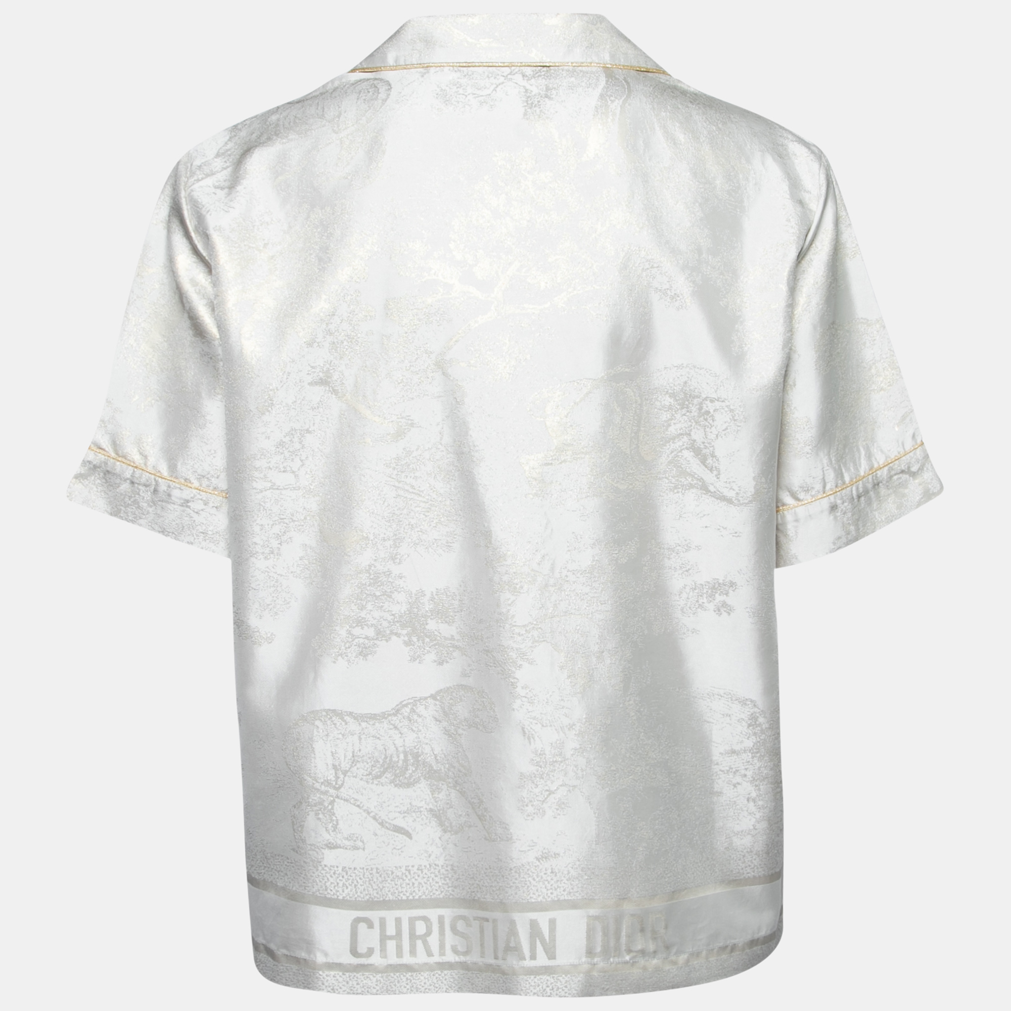 

Christian Dior Light Grey & Gold Floral Jacquard Silk Pajama Shirt