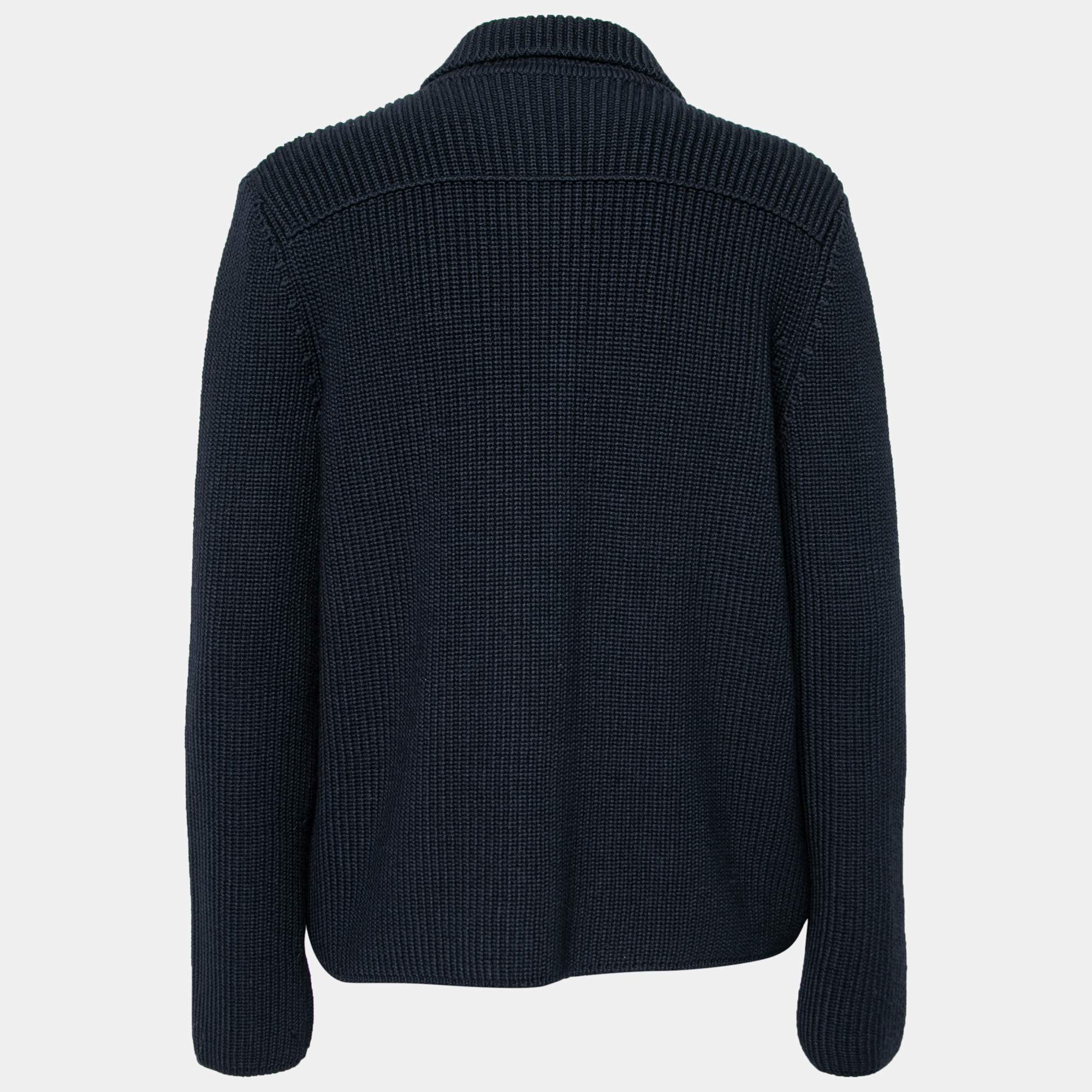 

Christian Dior Navy Blue Wool Knit Collared Cardigan