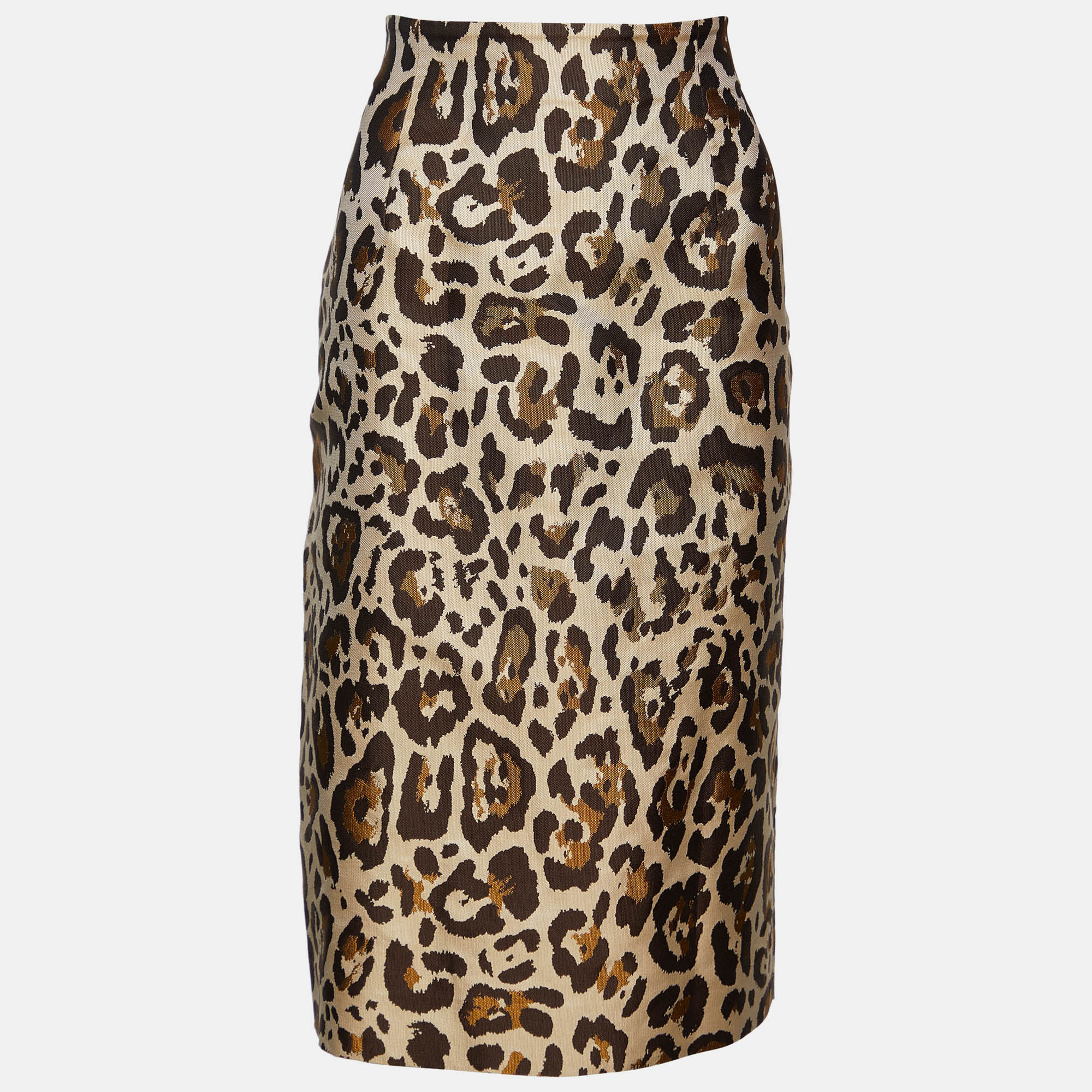 

Dior Beige Leopard Pattern Jacquard Cotton & Silk Pencil Skirt